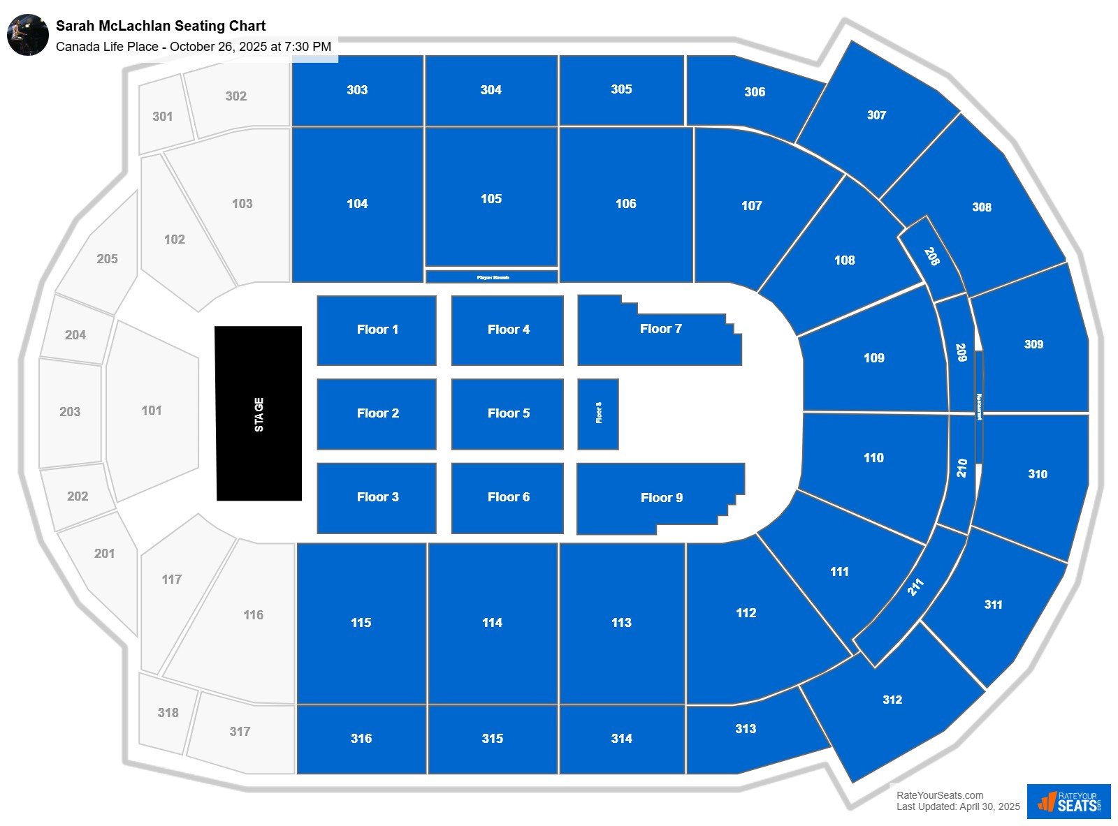 Sarah McLachlan seating chart Canada Life Place