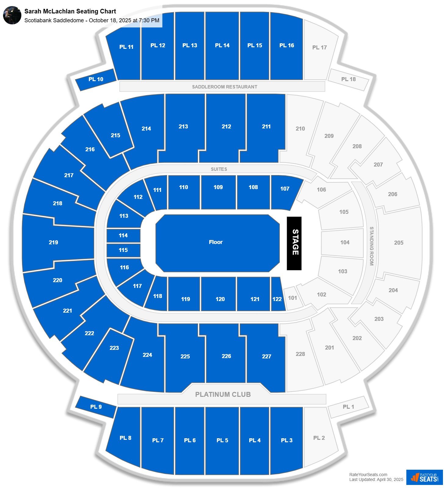Sarah McLachlan seating chart Scotiabank Saddledome