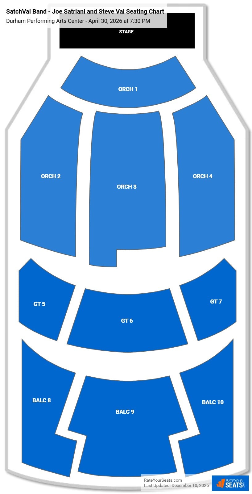 SatchVai Band - Joe Satriani and Steve Vai seating chart Durham Performing Arts Center
