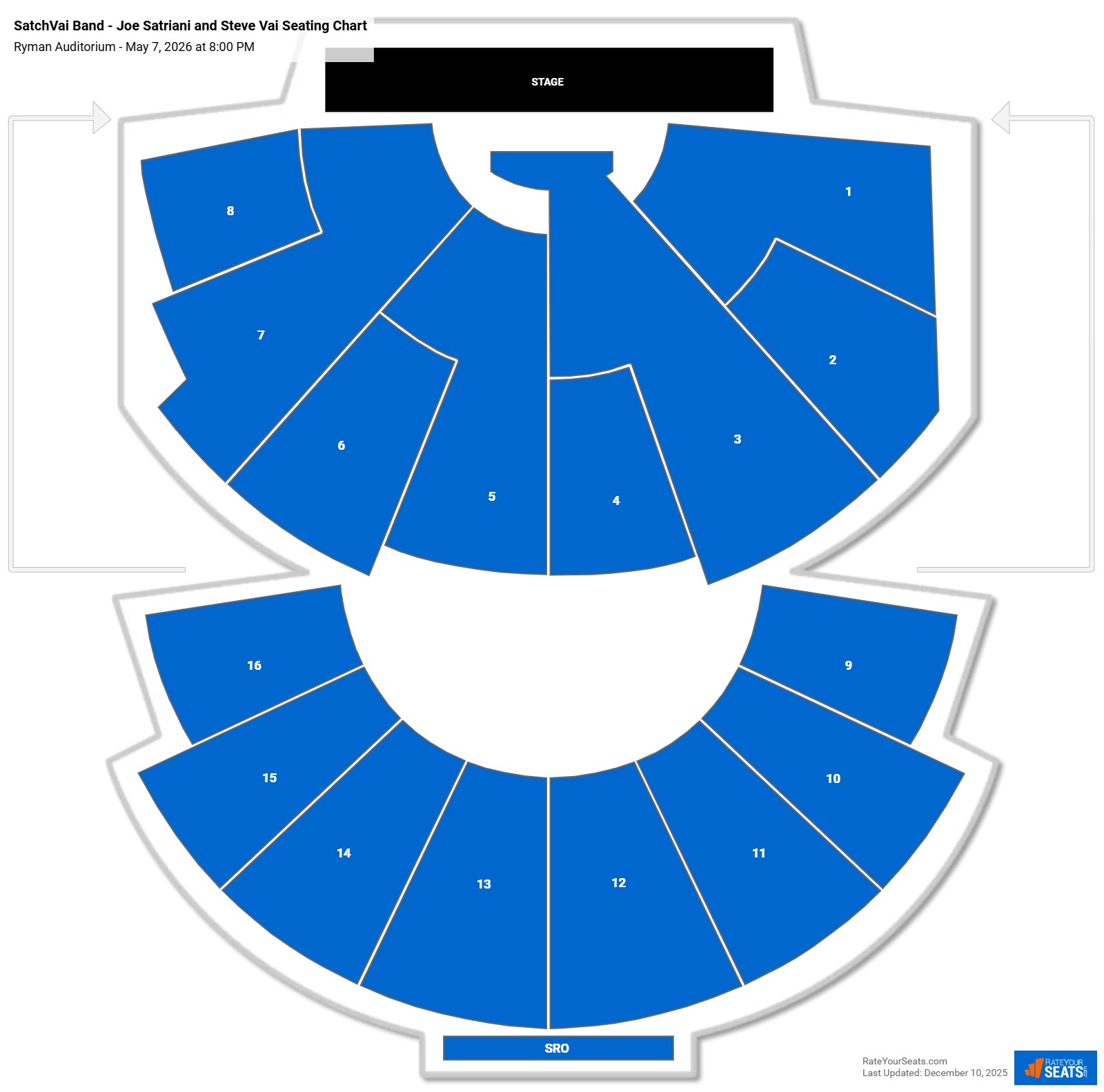 SatchVai Band - Joe Satriani and Steve Vai seating chart Ryman Auditorium