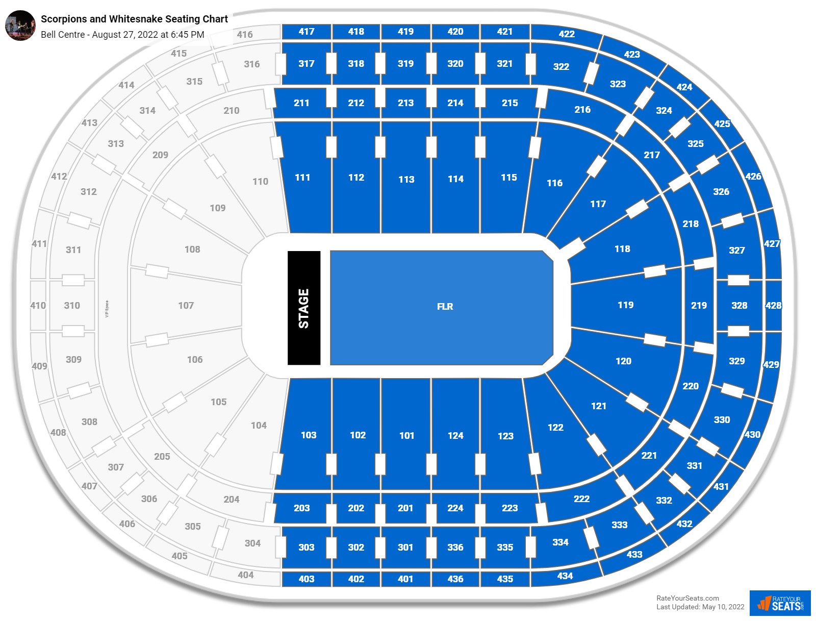 Scorpions and Whitesnake seating chart Bell Centre