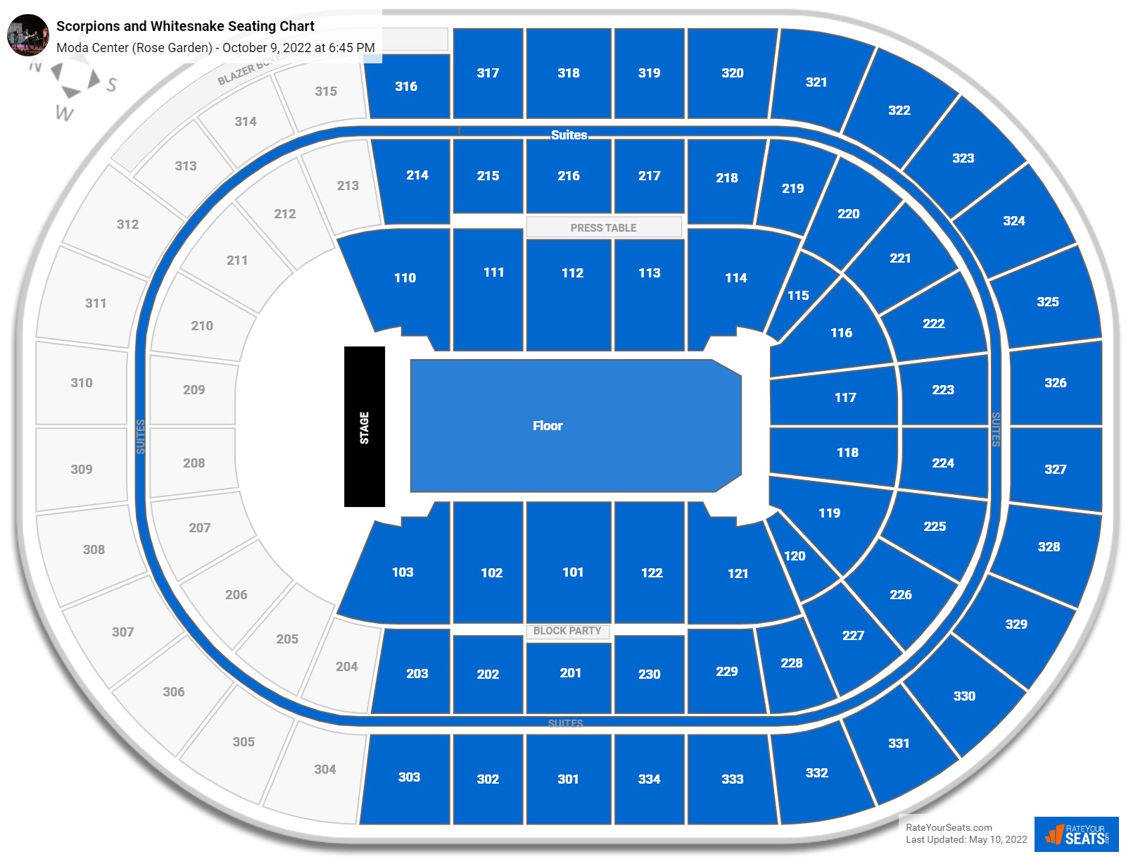 Scorpions and Whitesnake seating chart Moda Center (Rose Garden)