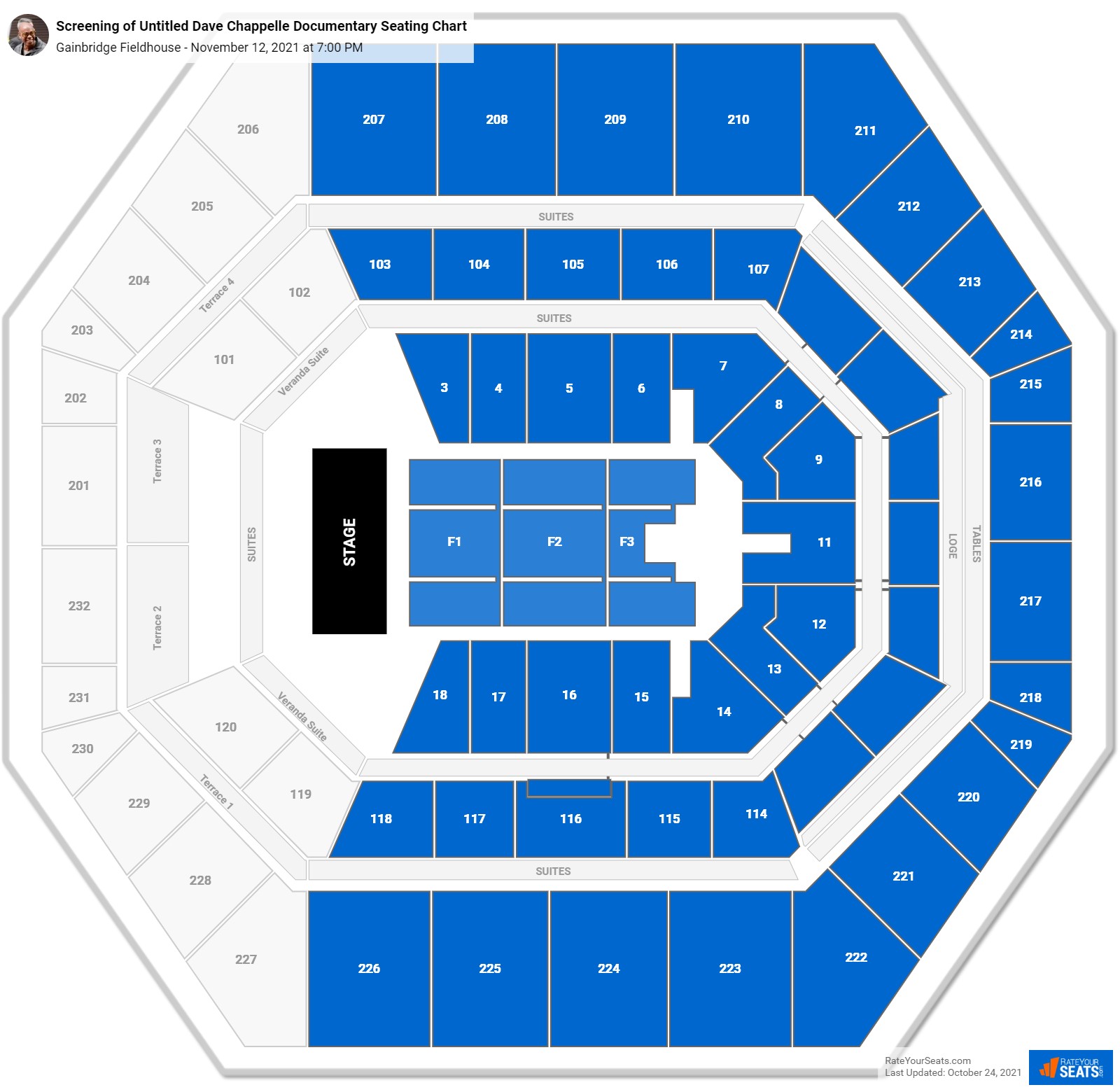 Screening of Untitled Dave Chappelle Documentary seating chart Gainbridge Fieldhouse