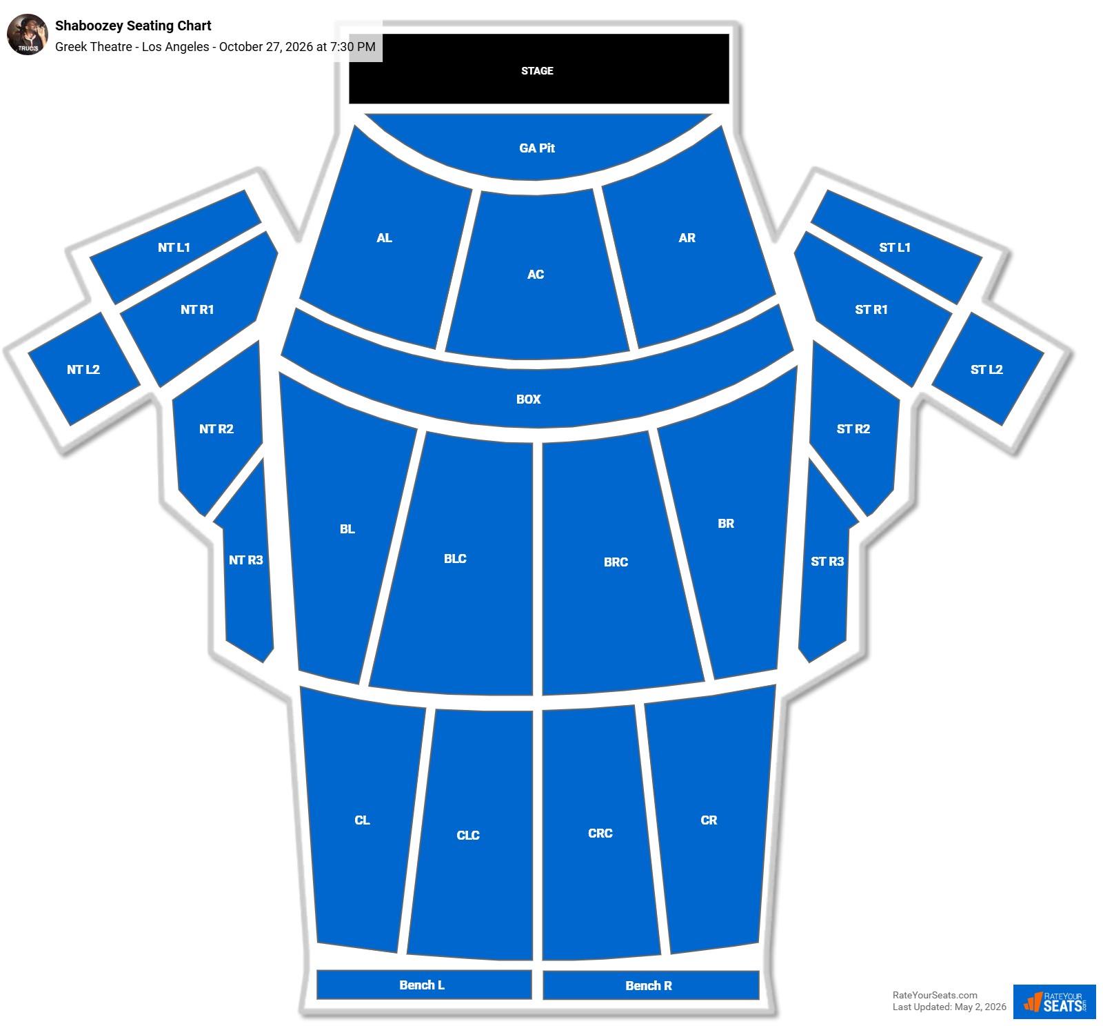 Shaboozey Seating Chart at Greek Theatre - Los Angeles