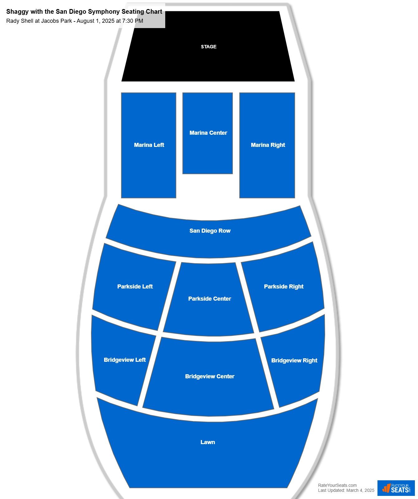 Shaggy with the San Diego Symphony seating chart Rady Shell at Jacobs Park