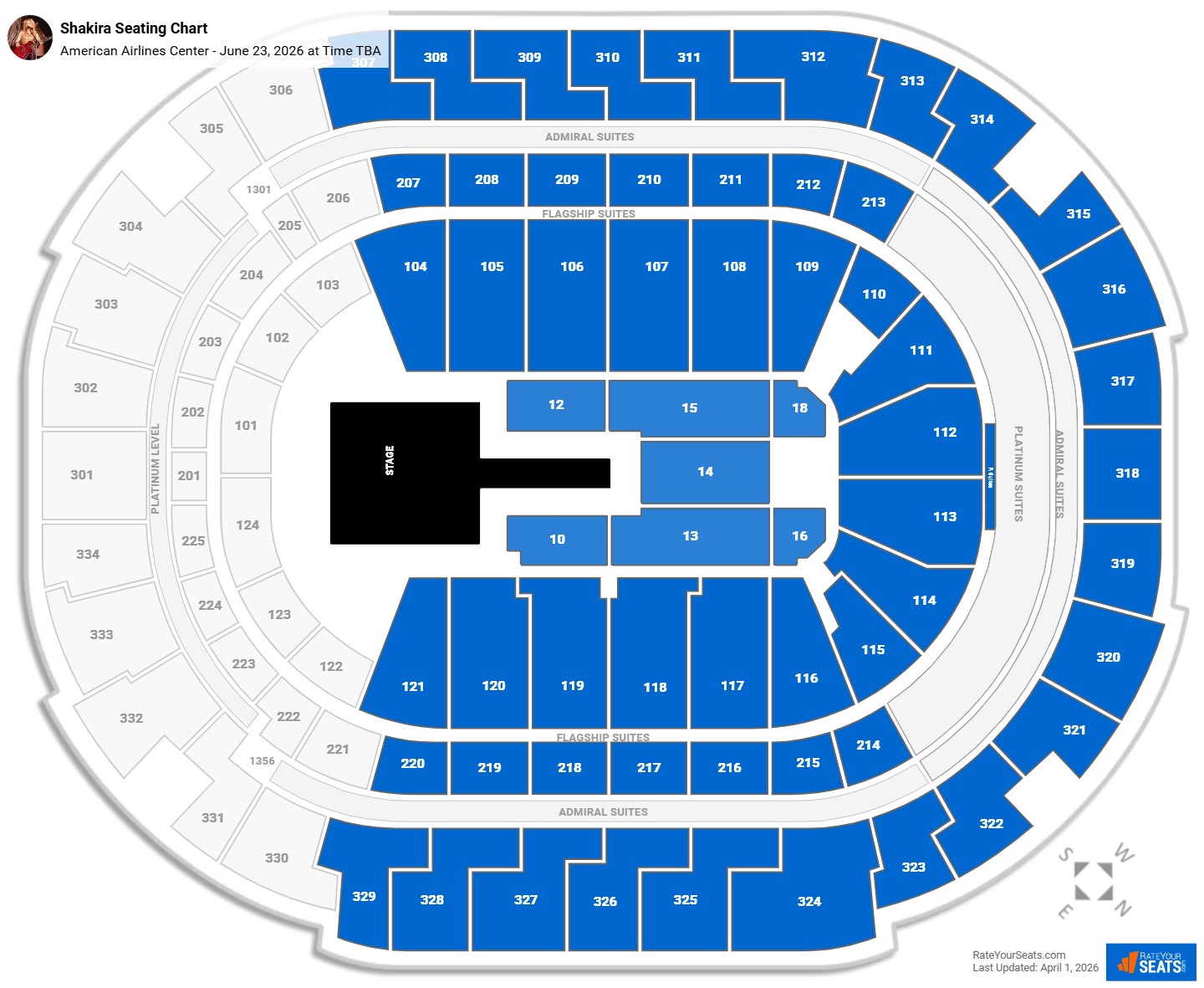 Shakira seating chart American Airlines Center