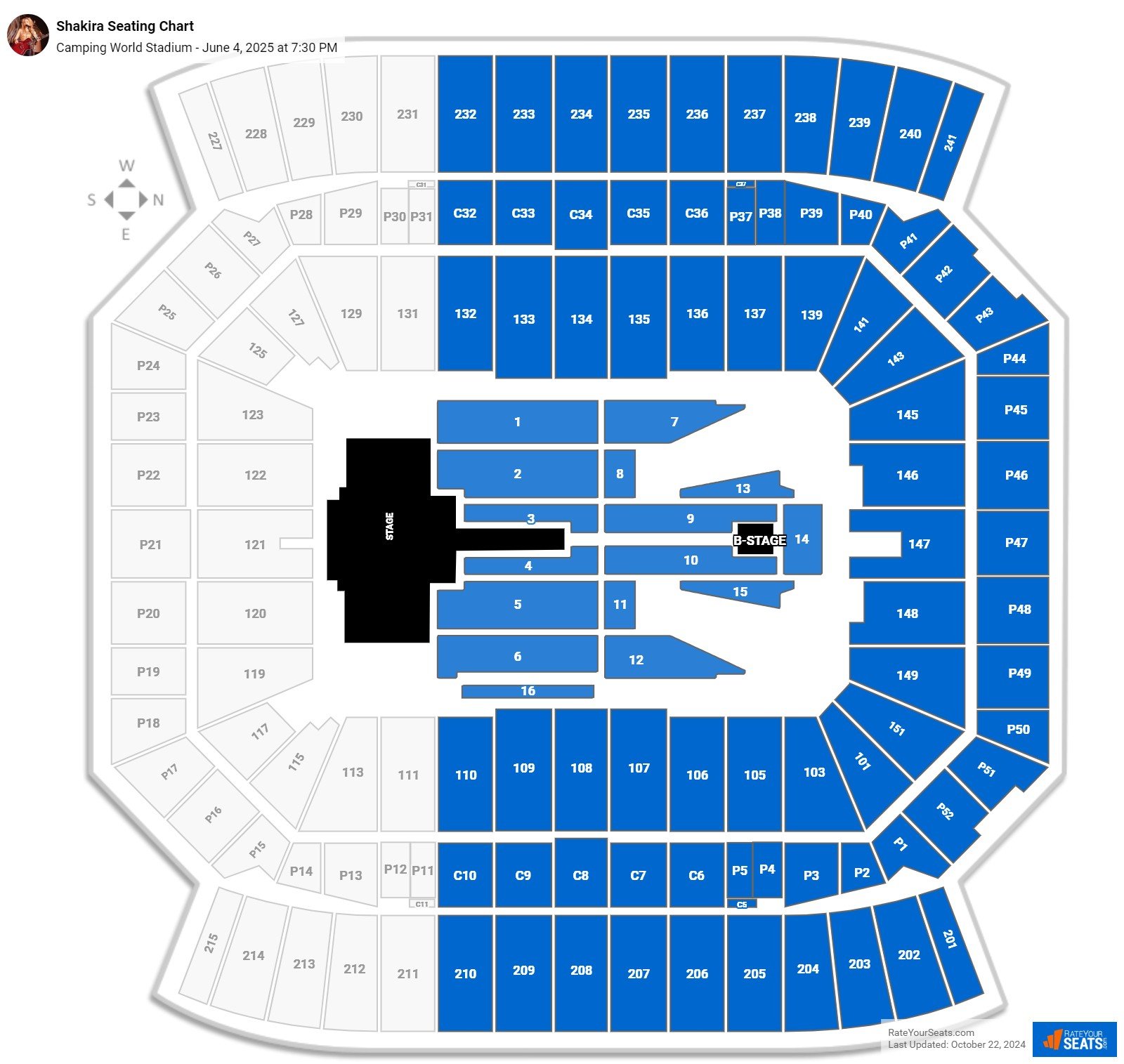 Shakira seating chart Camping World Stadium