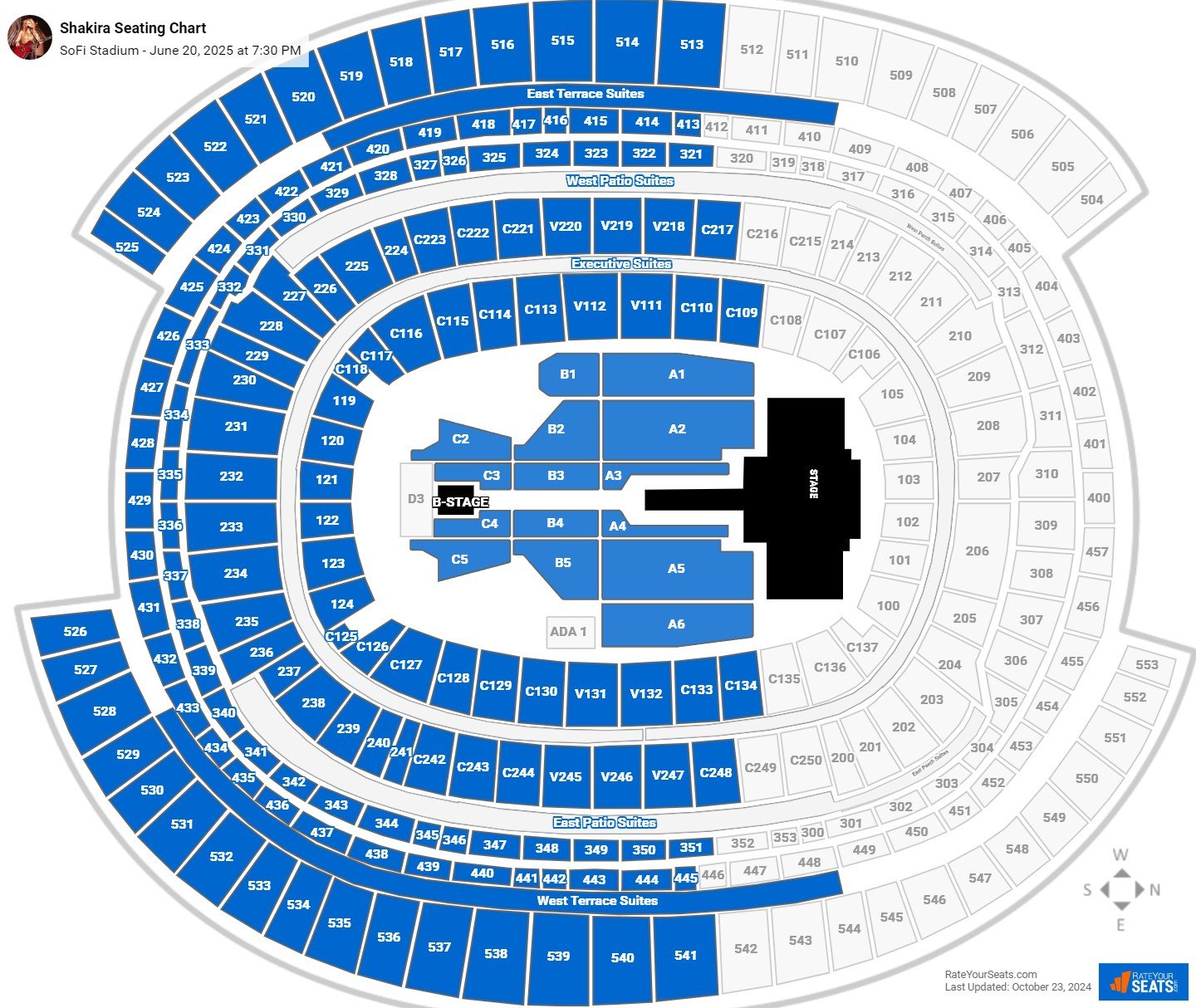 Shakira seating chart SoFi Stadium