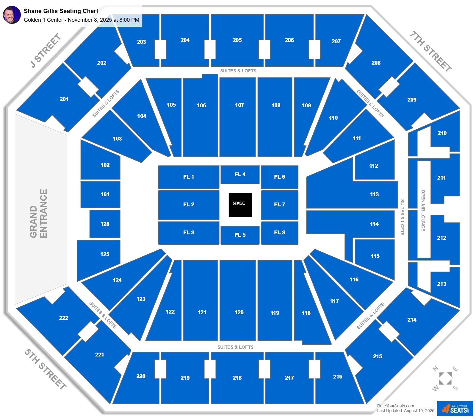 Shane Gillis seating chart Golden 1 Center