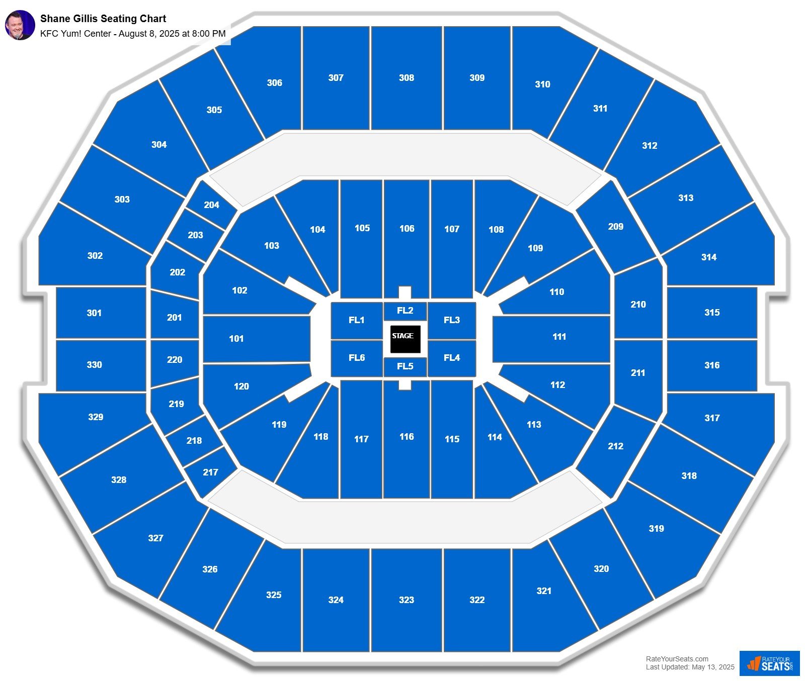 Shane Gillis seating chart KFC Yum! Center