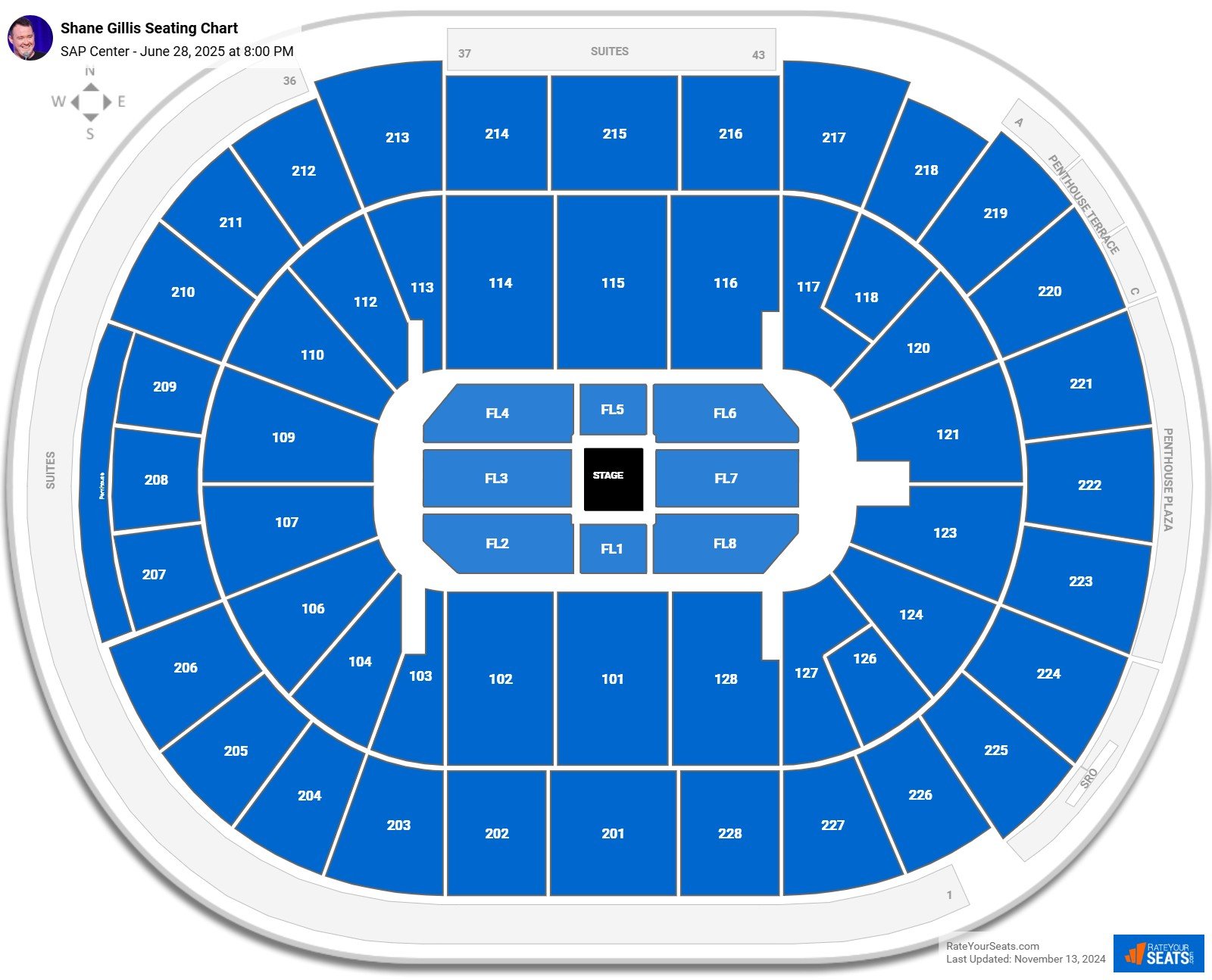 Shane Gillis seating chart SAP Center