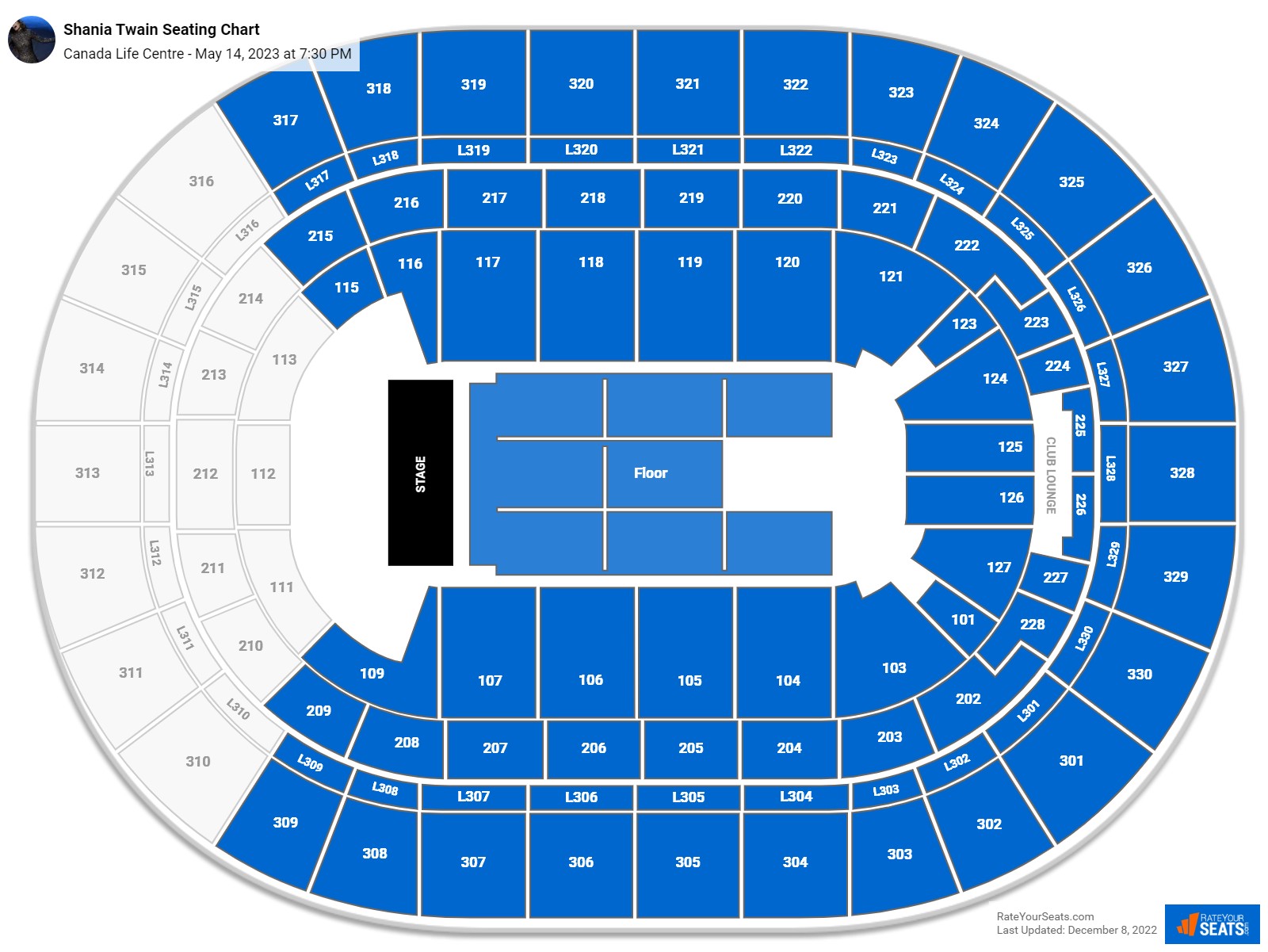 Shania Twain seating chart Canada Life Centre