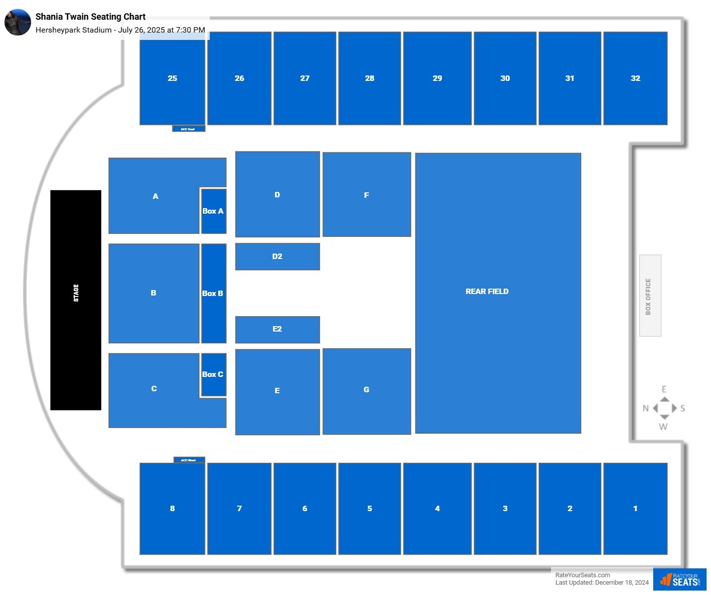 Shania Twain seating chart Hersheypark Stadium