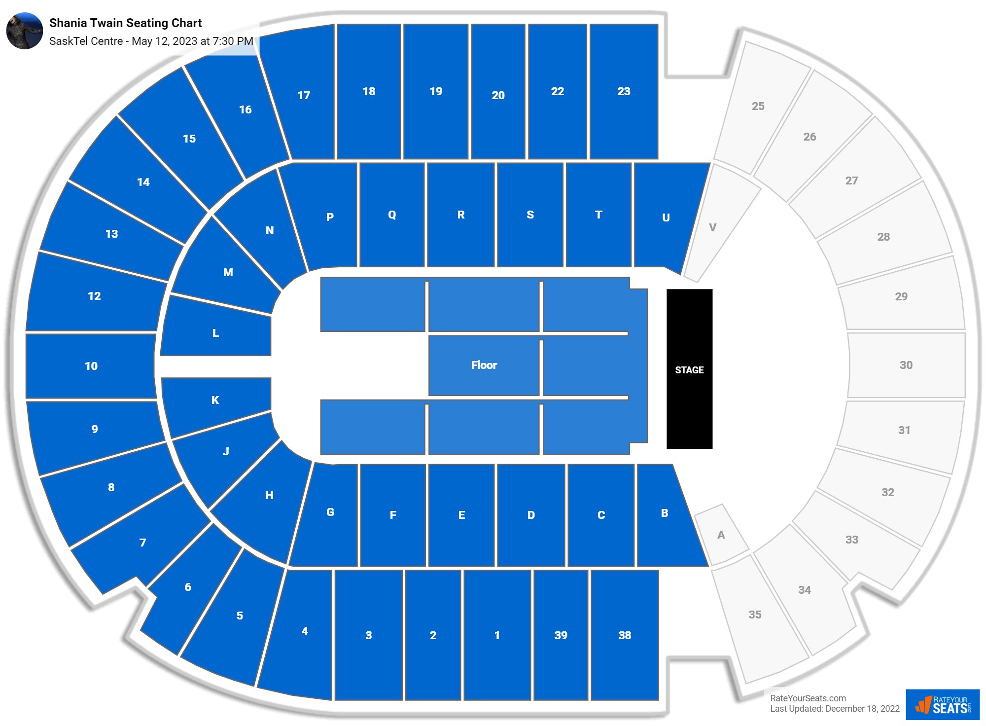 Shania Twain seating chart SaskTel Centre