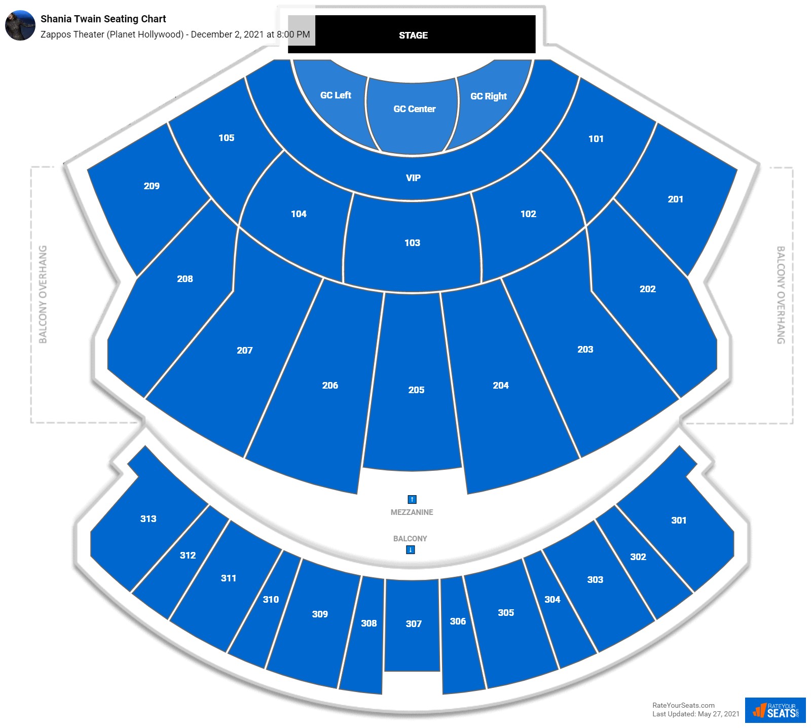 Shania Twain seating chart Zappos Theater (Planet Hollywood)