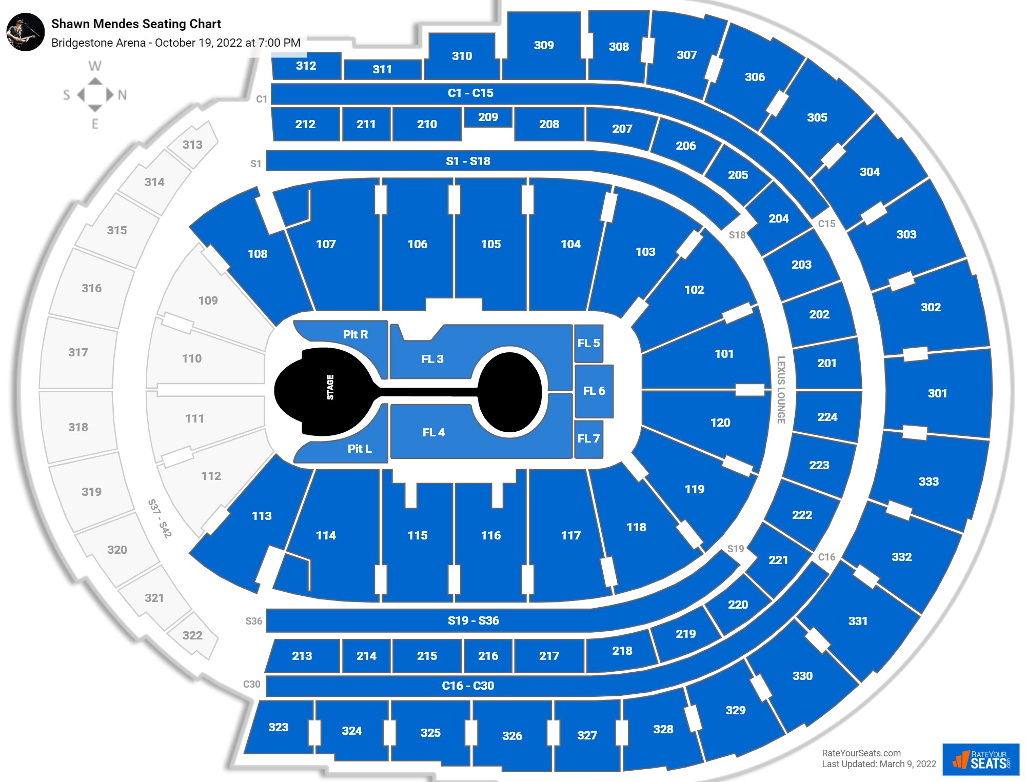 Shawn Mendes seating chart Bridgestone Arena