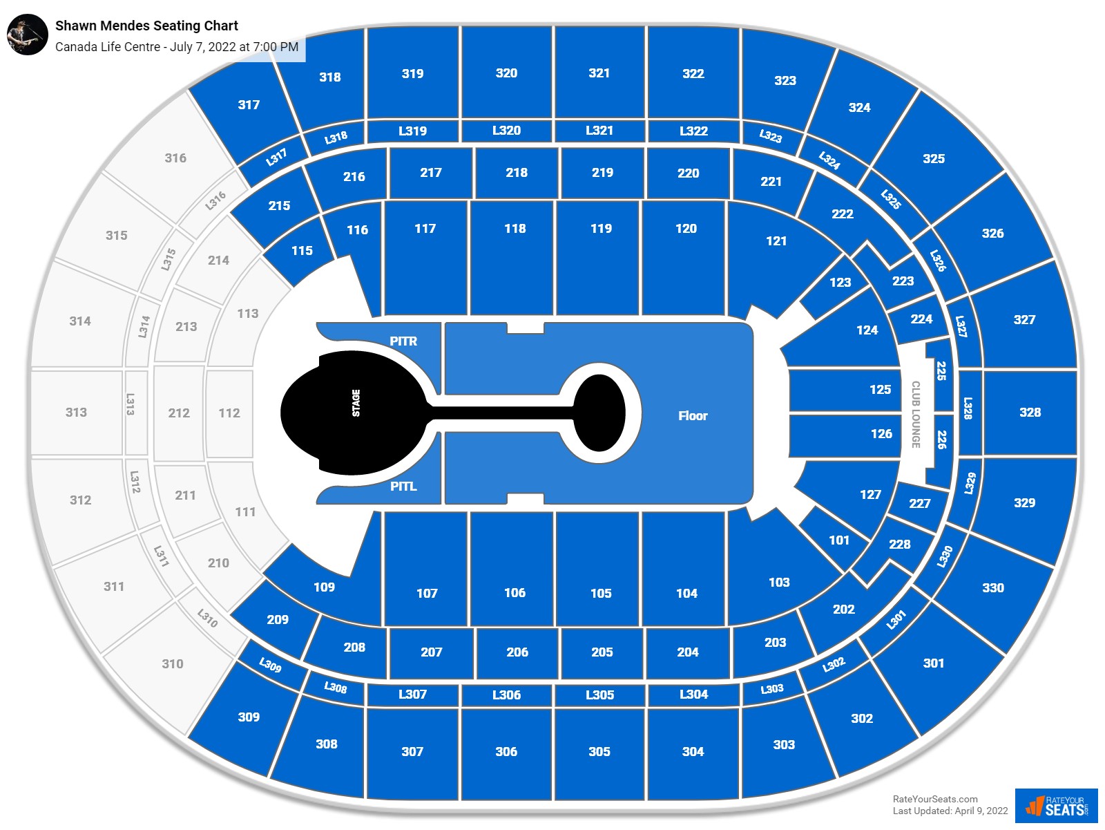 Shawn Mendes seating chart Canada Life Centre