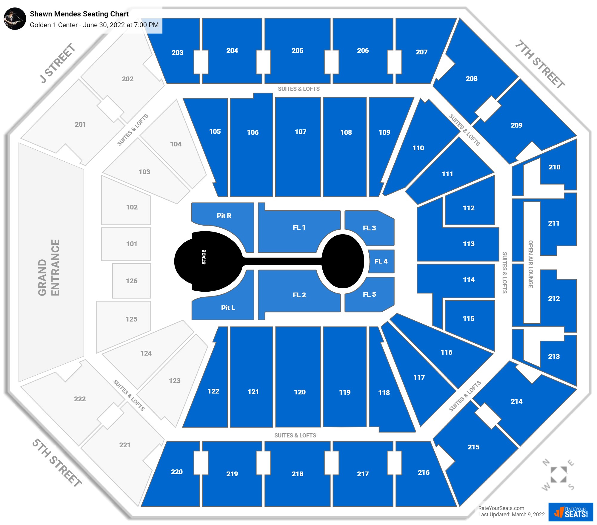 Shawn Mendes seating chart Golden 1 Center
