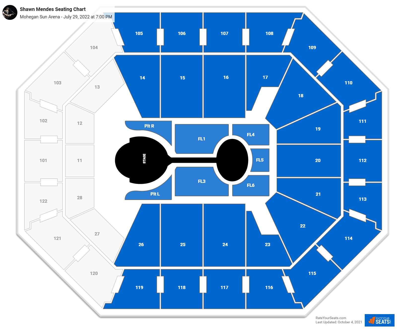 Shawn Mendes seating chart Mohegan Sun Arena