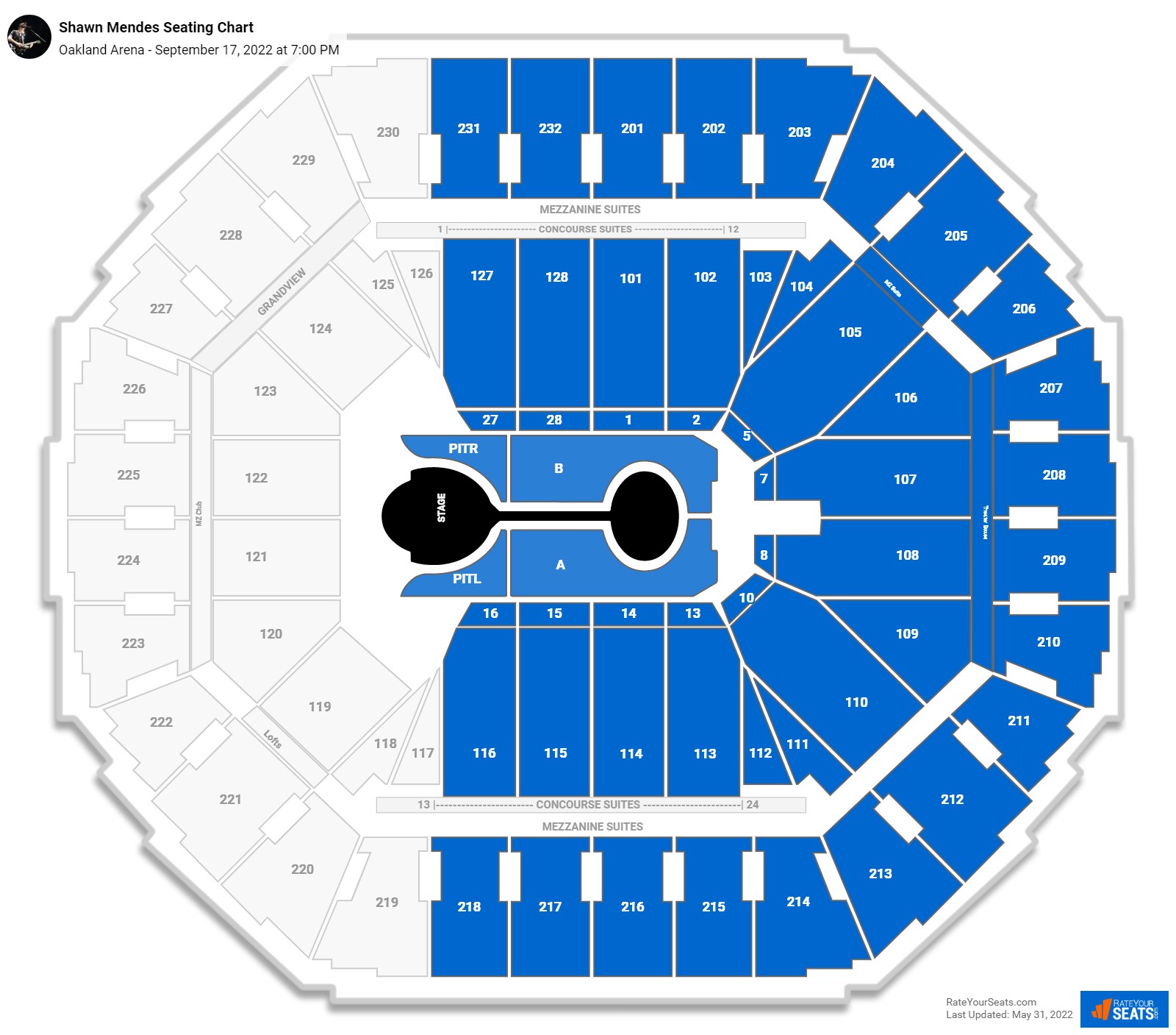 Shawn Mendes seating chart Oakland Arena