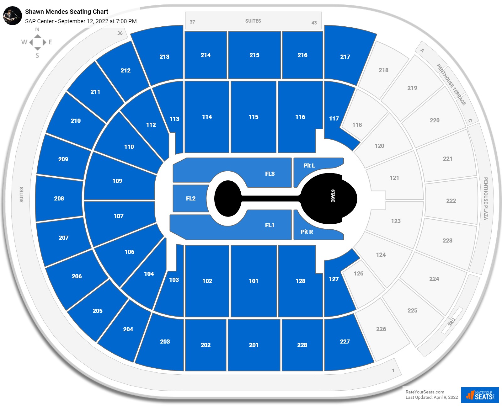 Shawn Mendes seating chart SAP Center