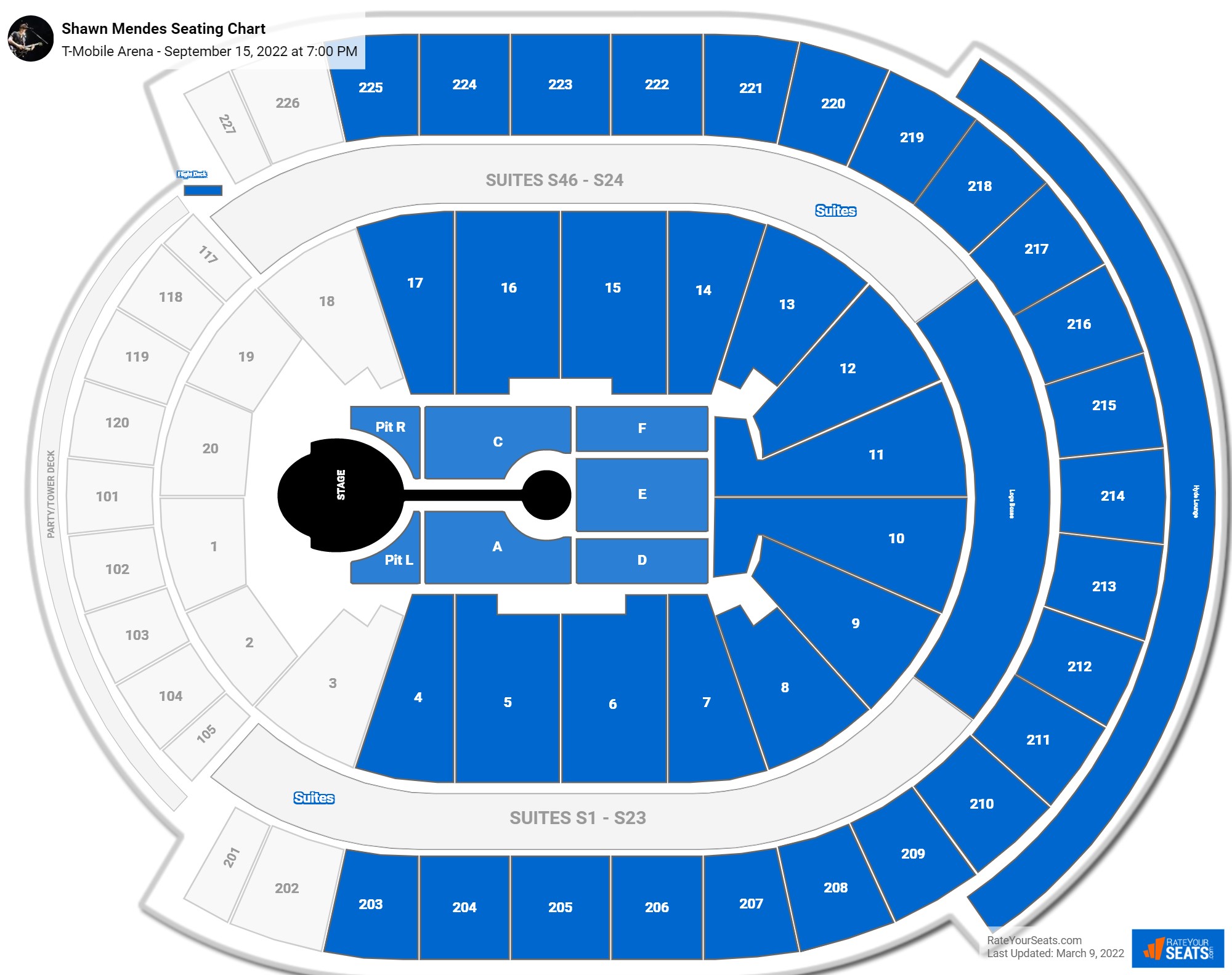 Shawn Mendes seating chart T-Mobile Arena