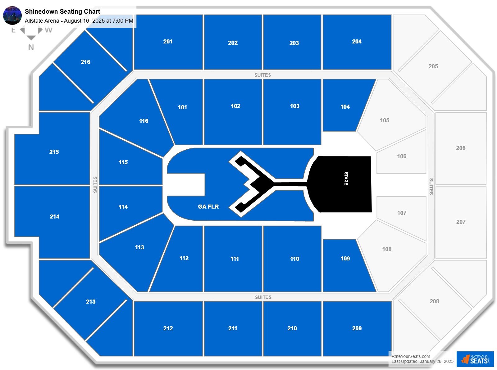 Shinedown seating chart Allstate Arena