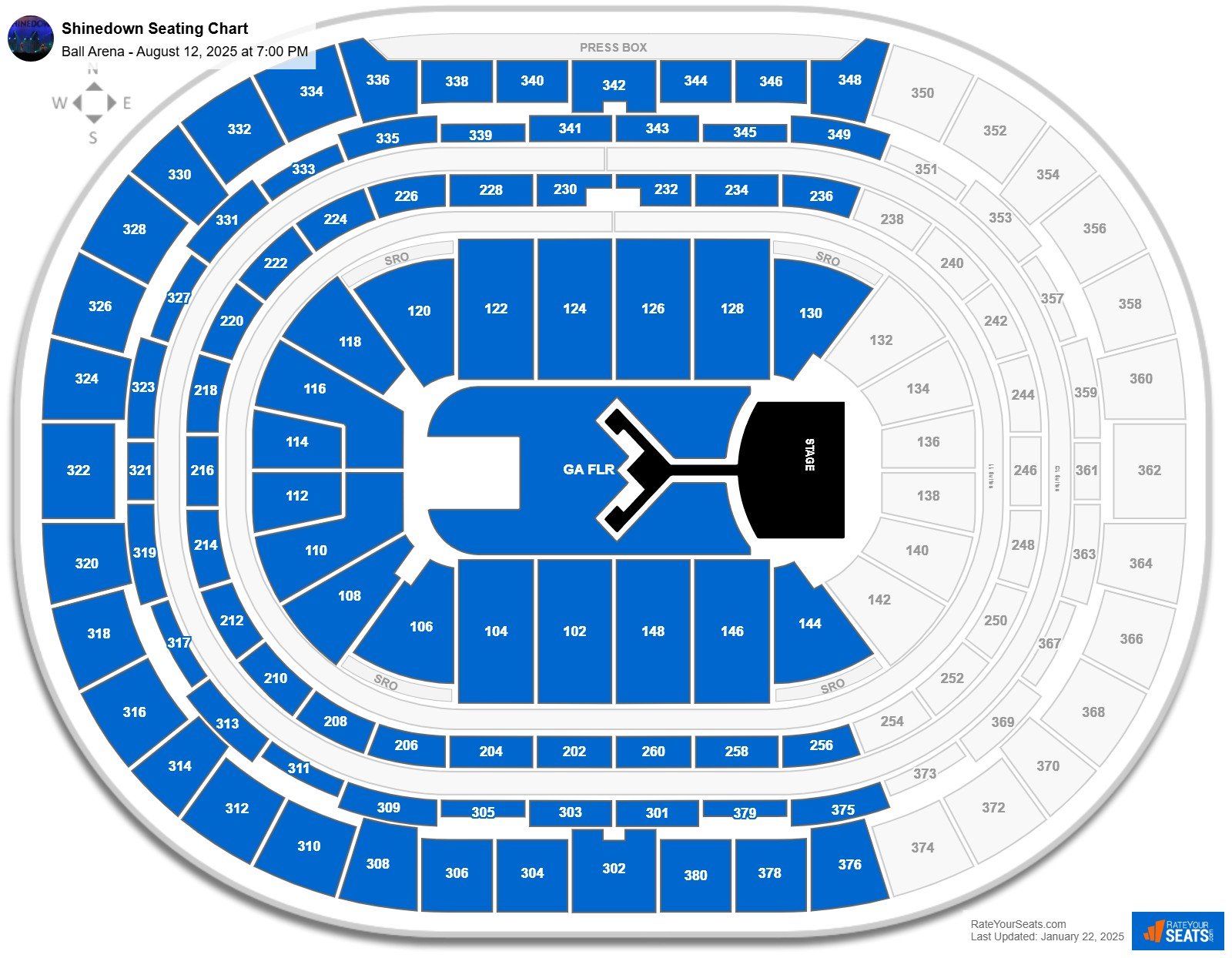 Shinedown seating chart Ball Arena