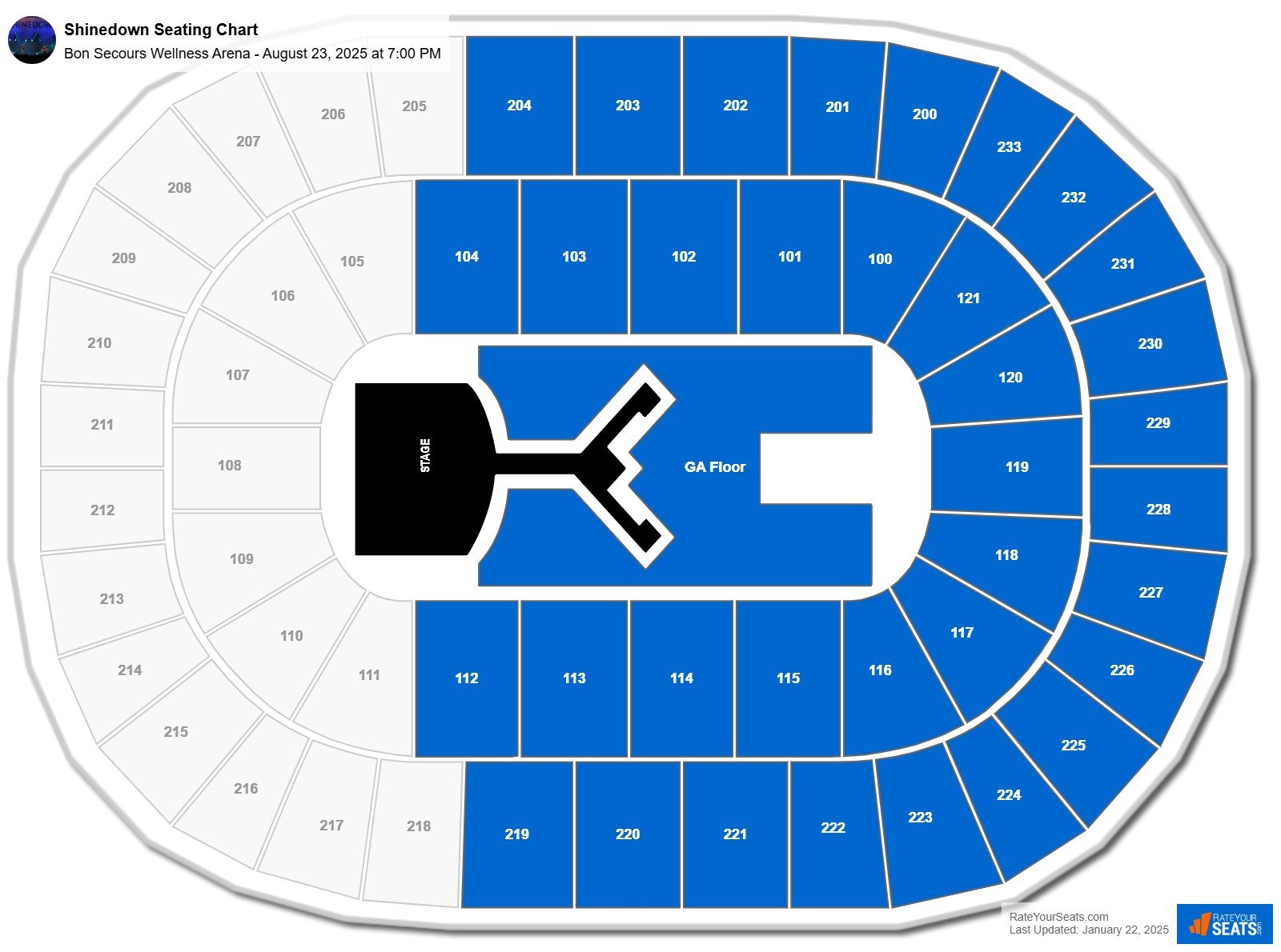 Shinedown seating chart Bon Secours Wellness Arena