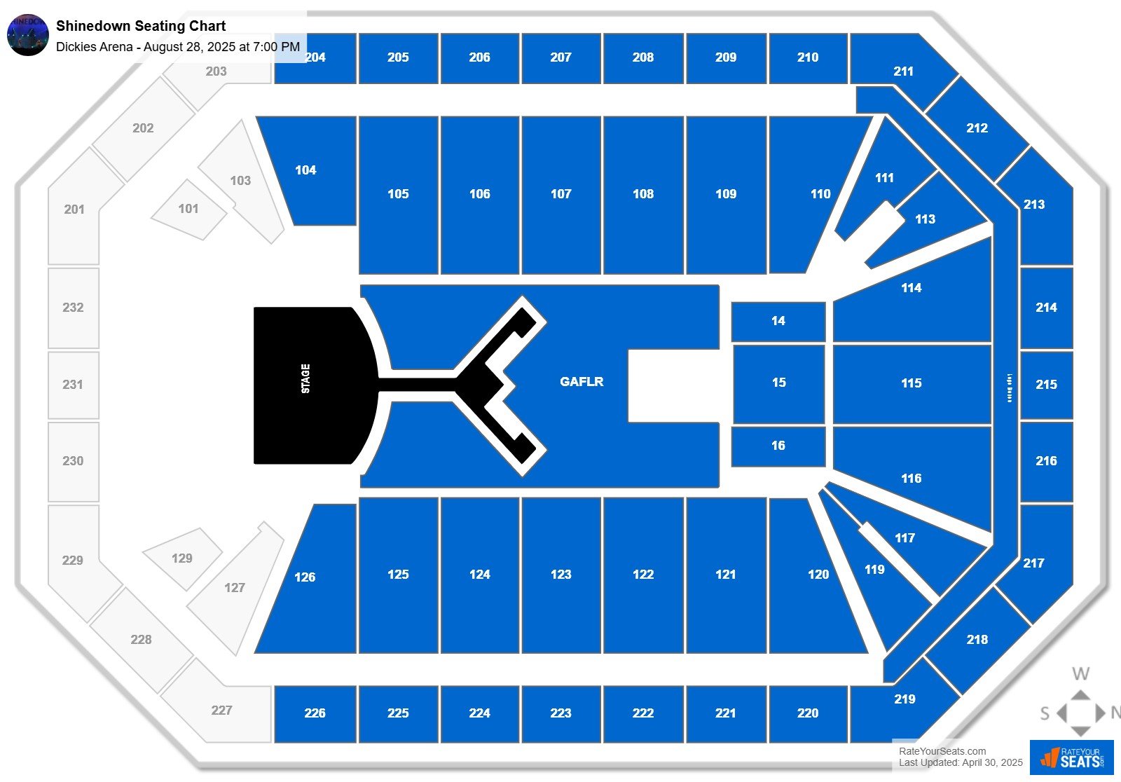 Shinedown seating chart Dickies Arena