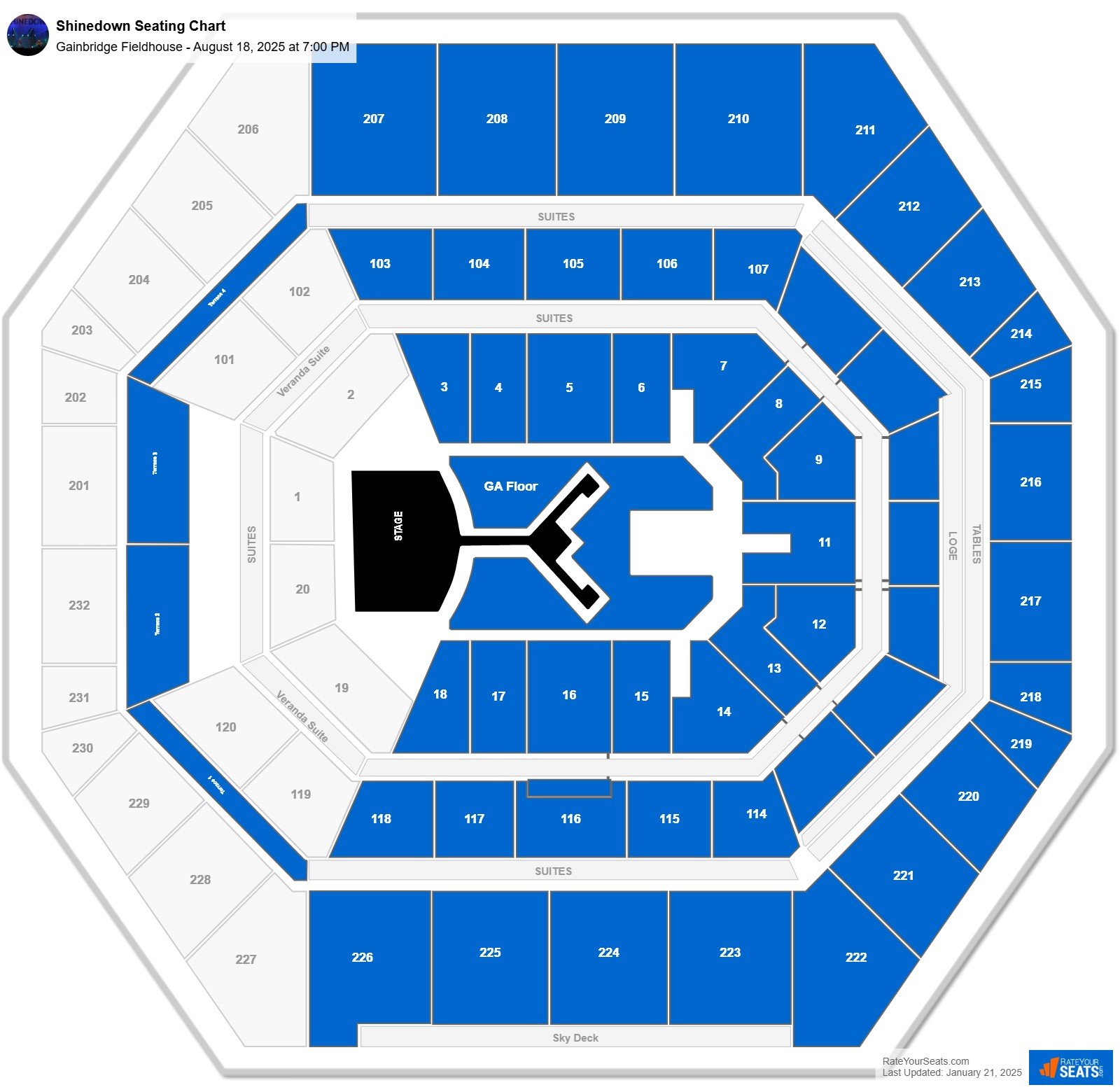 Shinedown seating chart Gainbridge Fieldhouse
