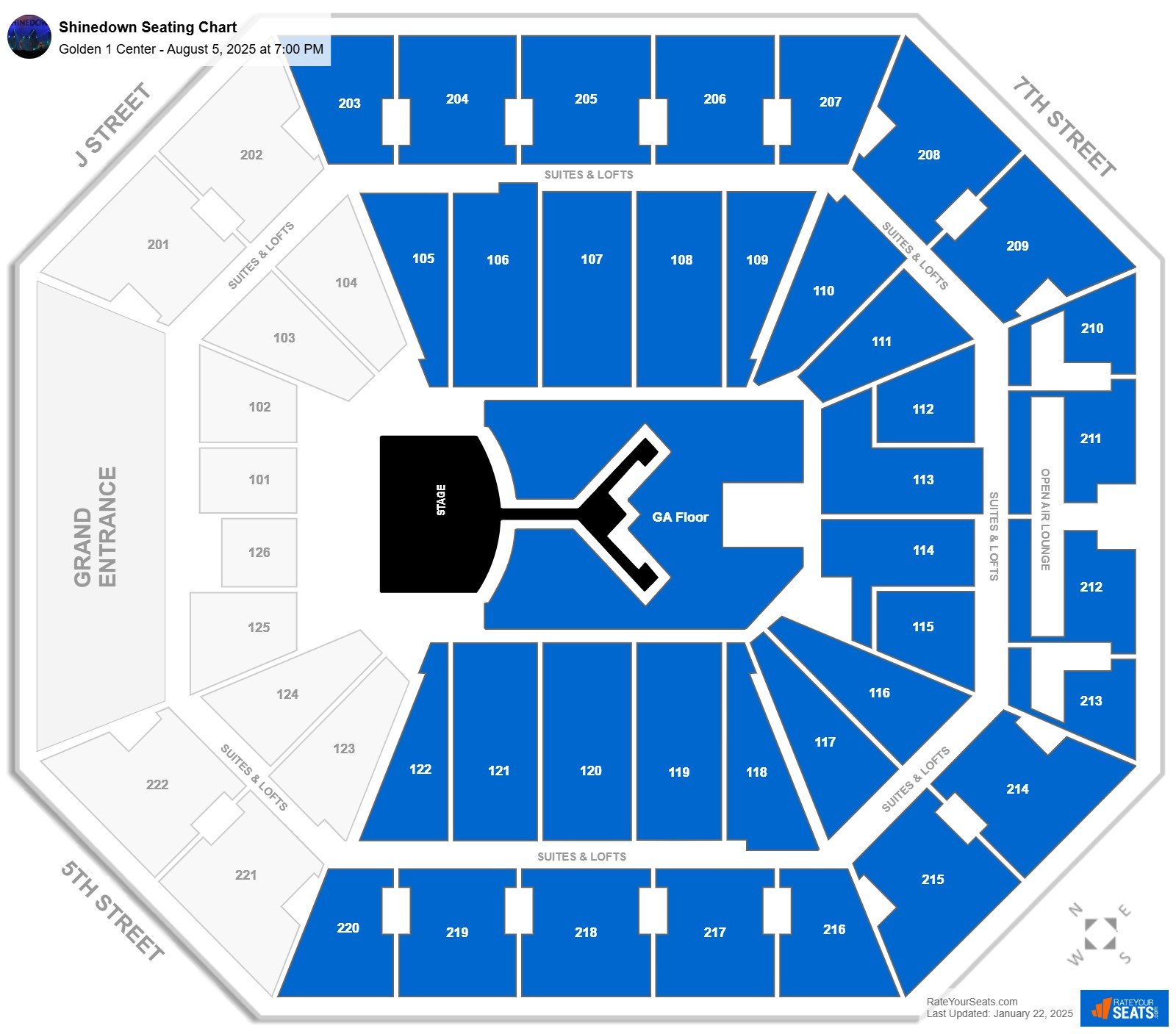 Shinedown seating chart Golden 1 Center