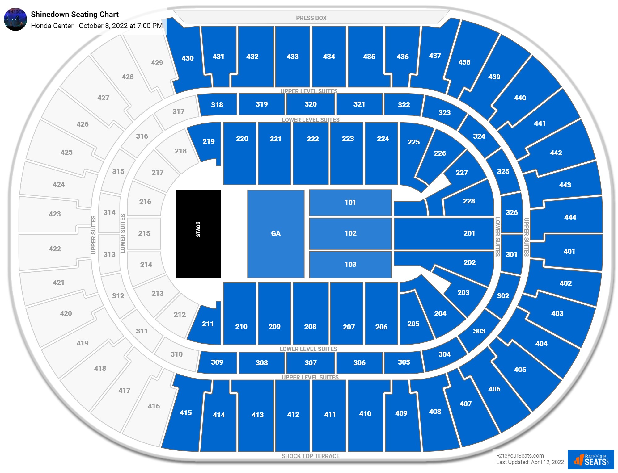 Shinedown seating chart Honda Center