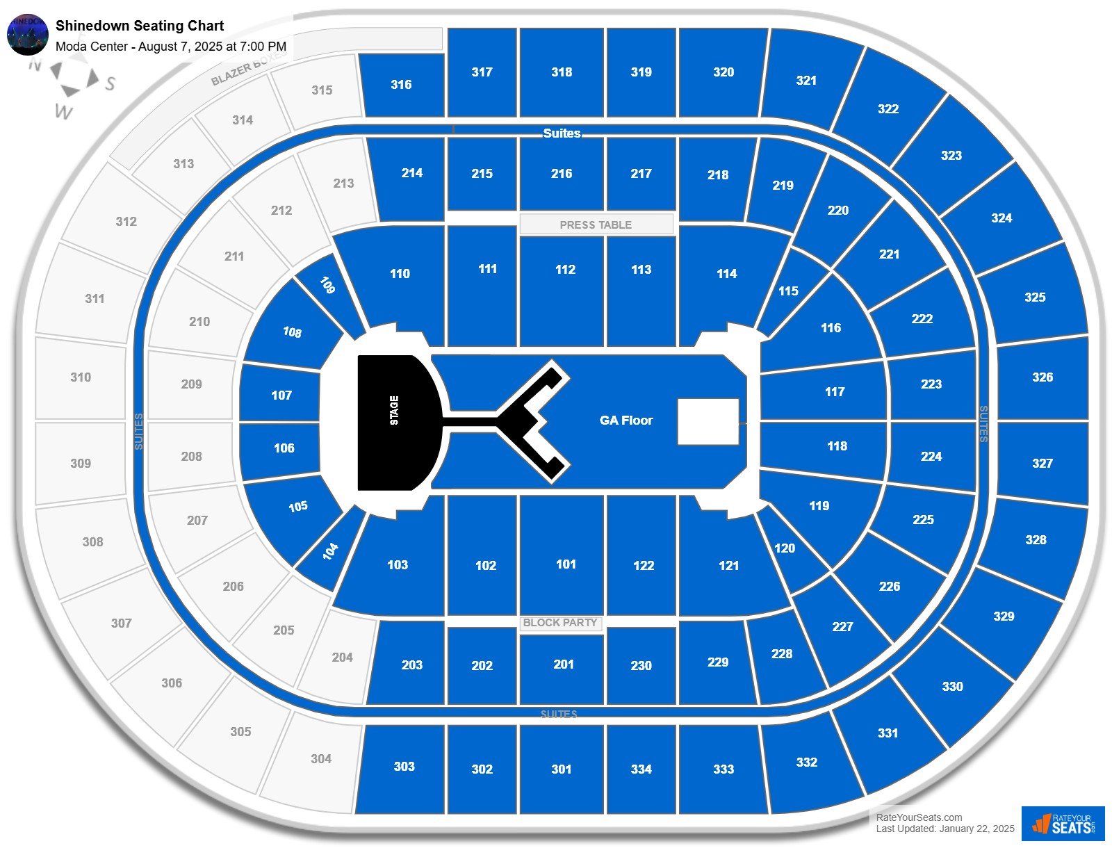 Shinedown seating chart Moda Center