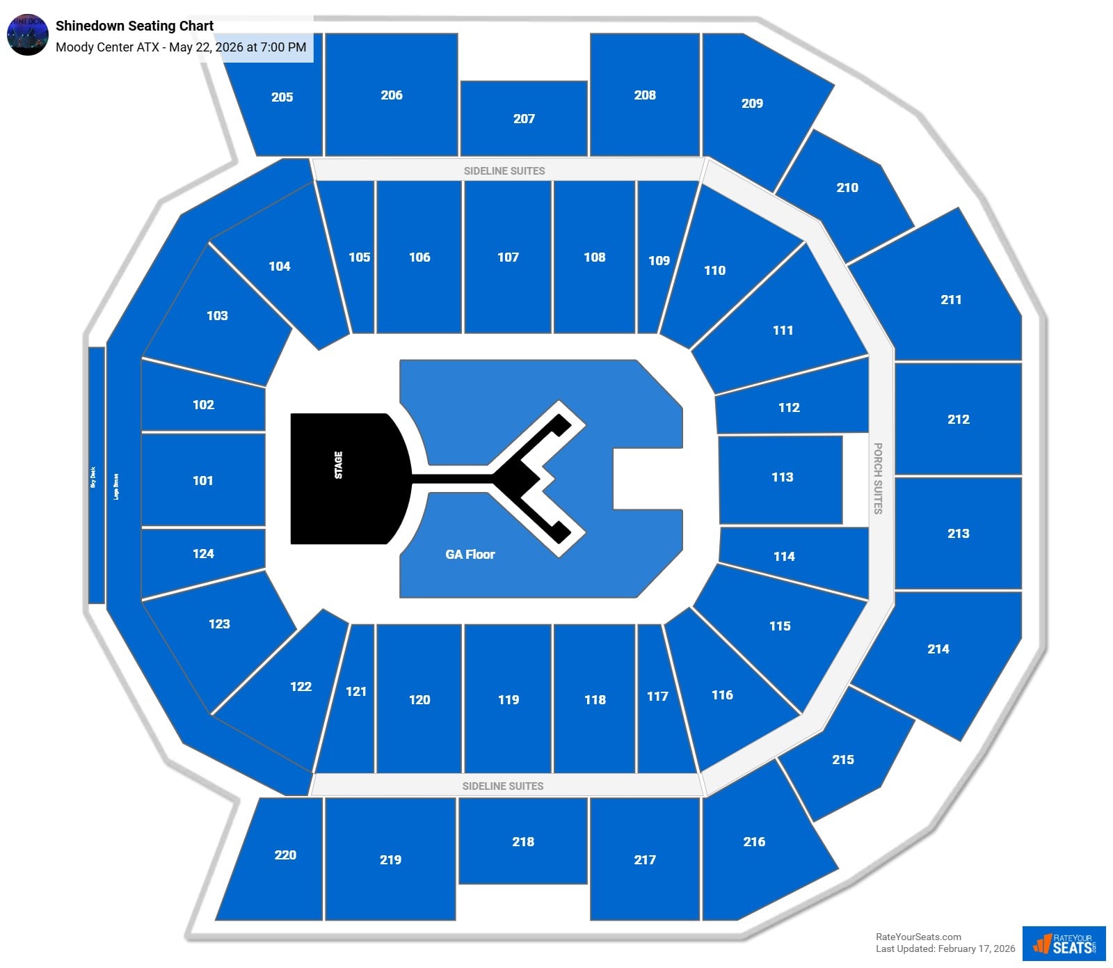 Shinedown seating chart Moody Center ATX