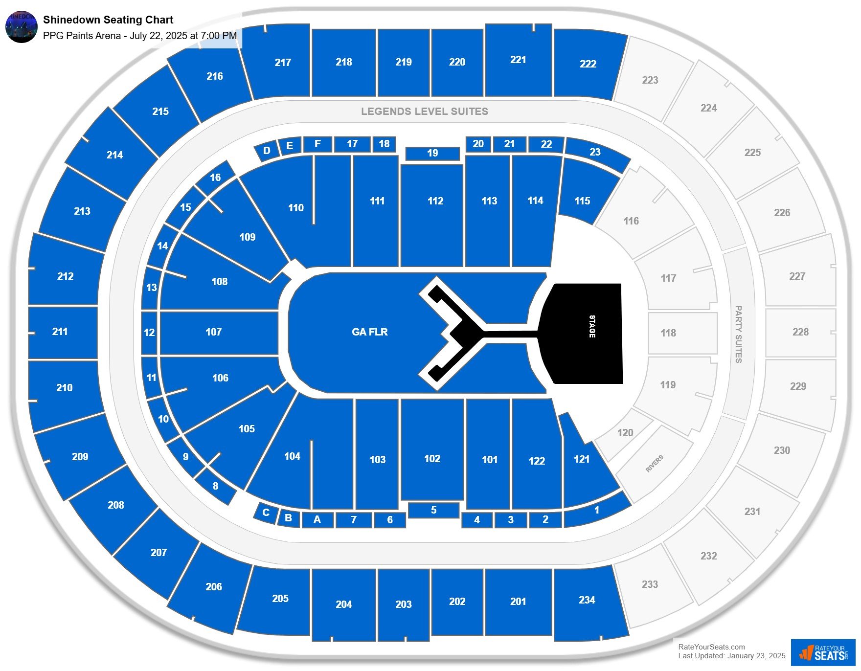 Shinedown seating chart PPG Paints Arena