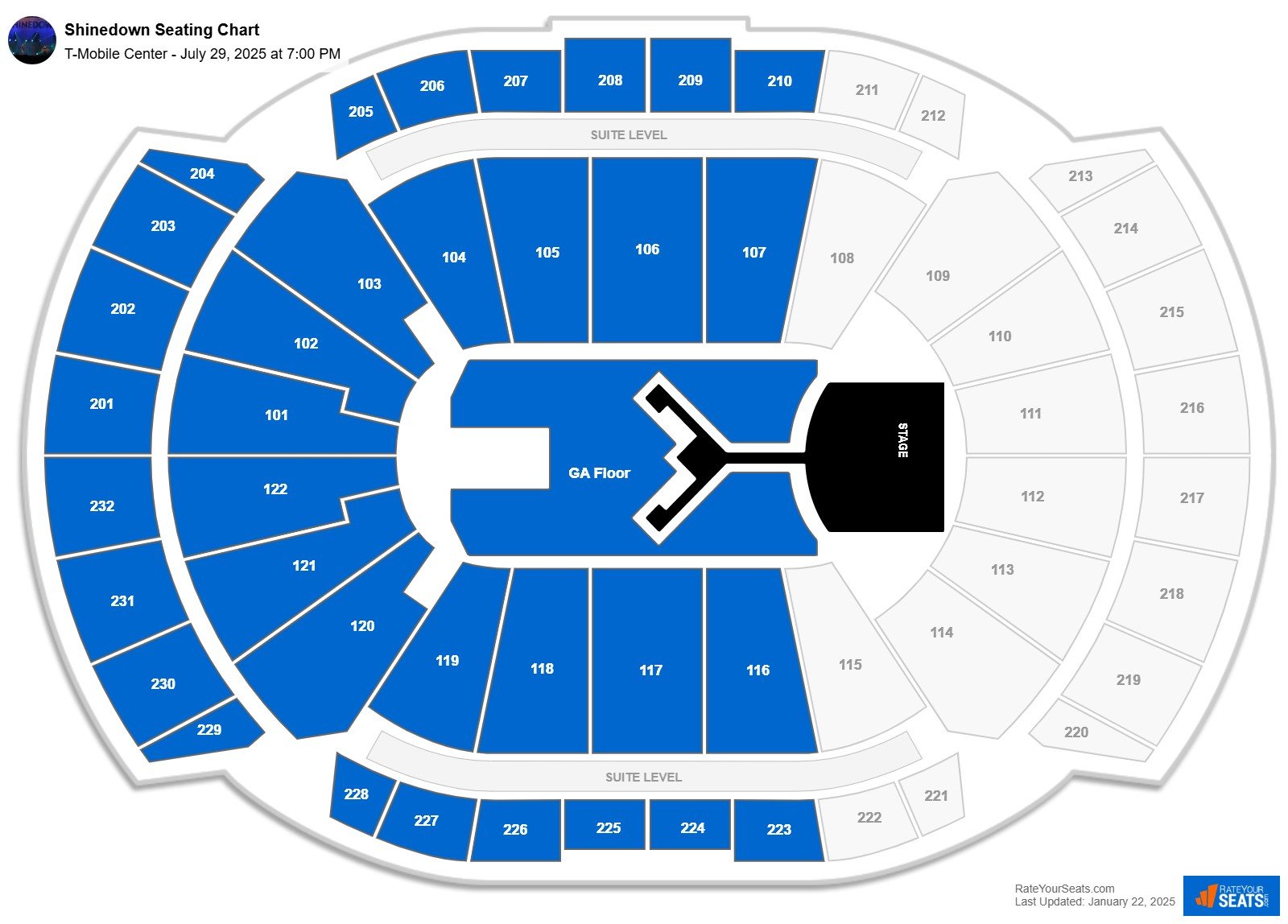 Shinedown seating chart T-Mobile Center