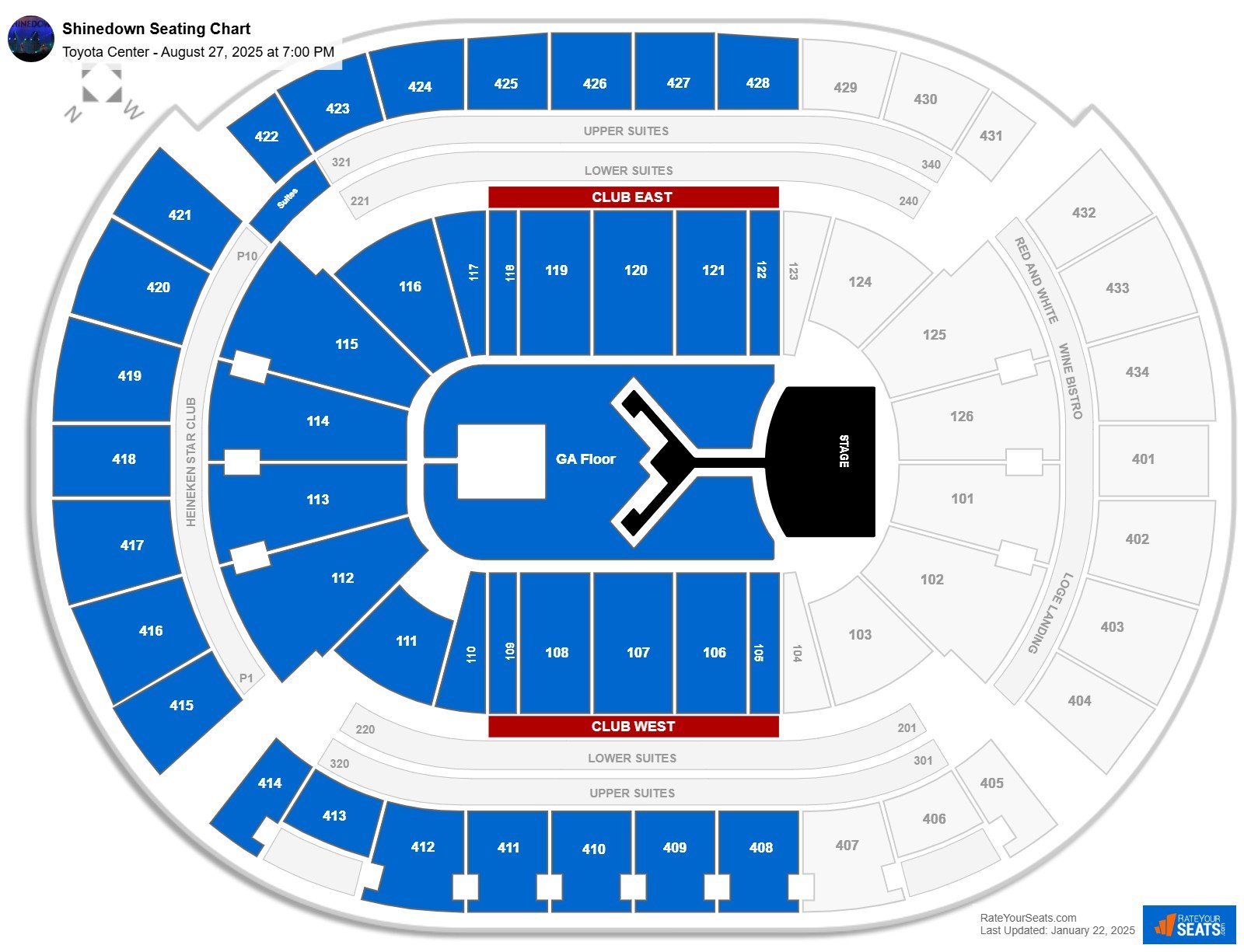 Shinedown seating chart Toyota Center