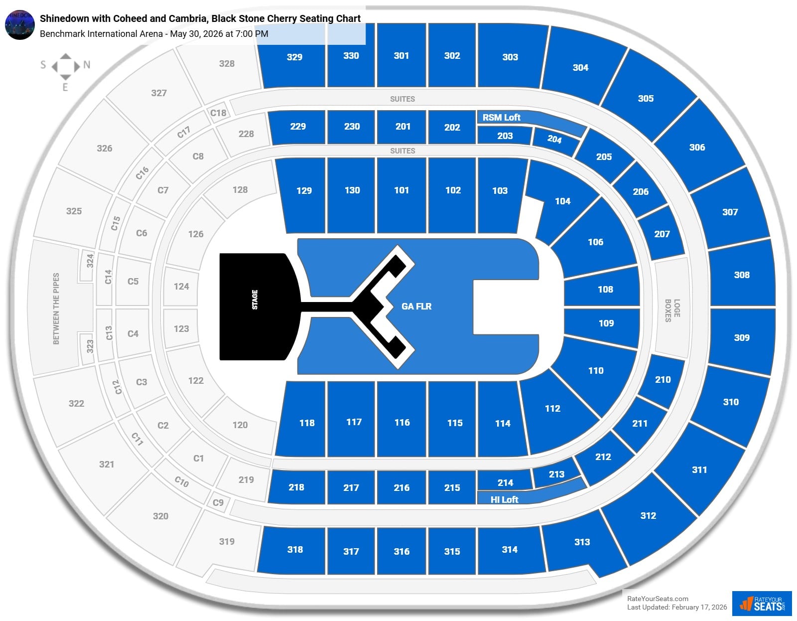 Shinedown with Coheed and Cambria, Black Stone Cherry seating chart Benchmark International Arena