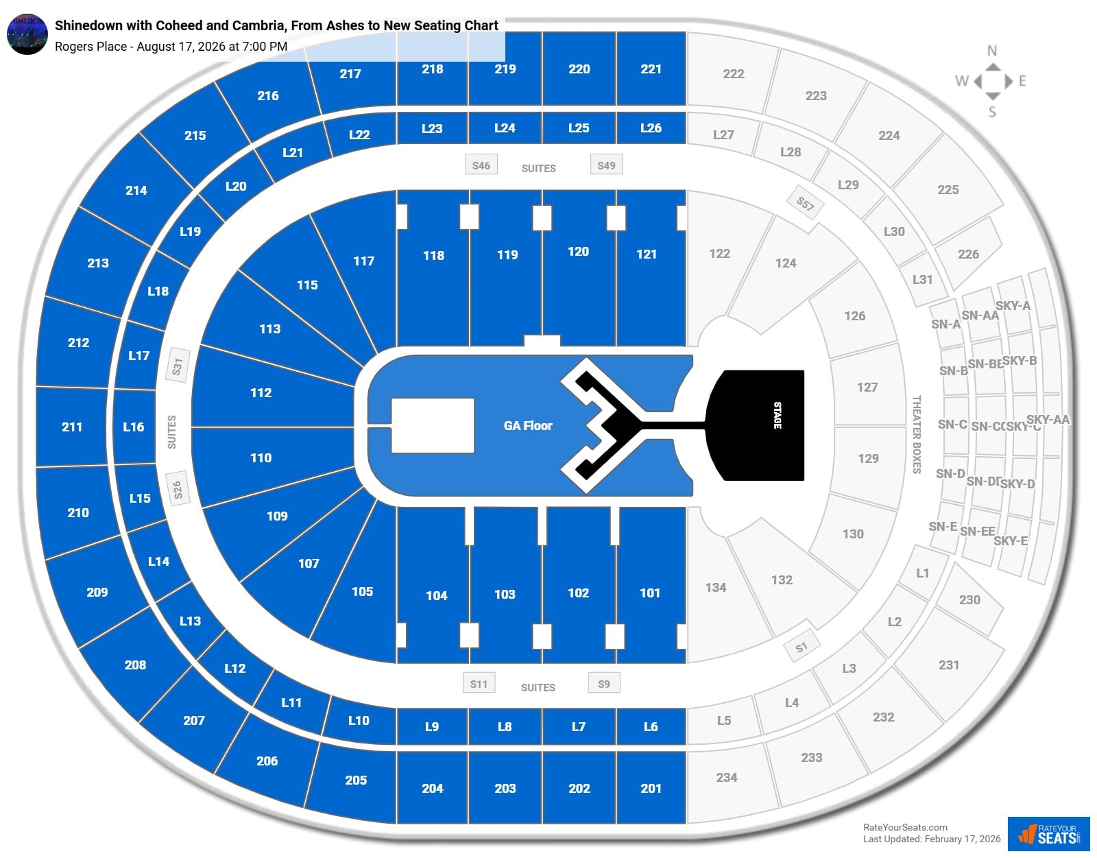Shinedown with Coheed and Cambria, From Ashes to New seating chart Rogers Place