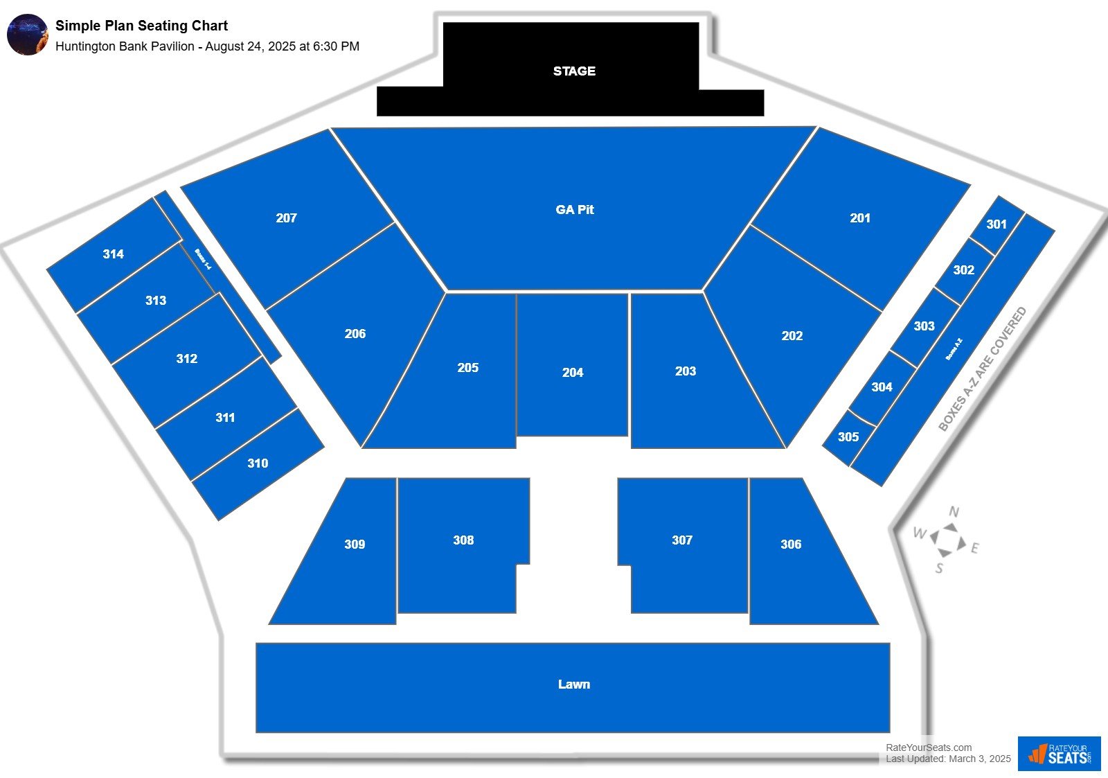 Simple Plan seating chart Huntington Bank Pavilion (at Northerly Island)
