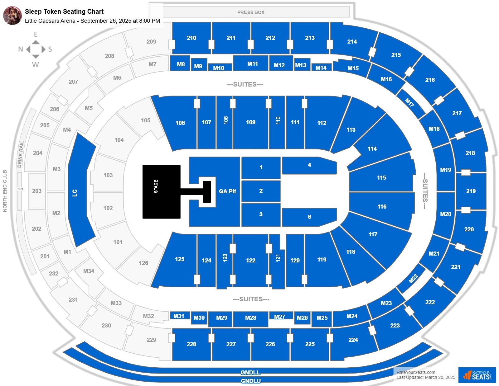 Sleep Token seating chart Little Caesars Arena