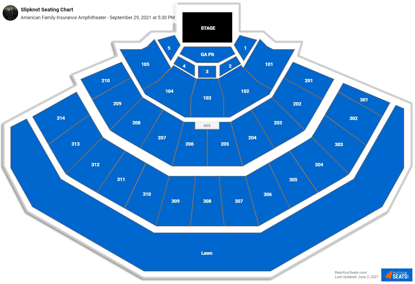 Slipknot seating chart American Family Insurance Amphitheater