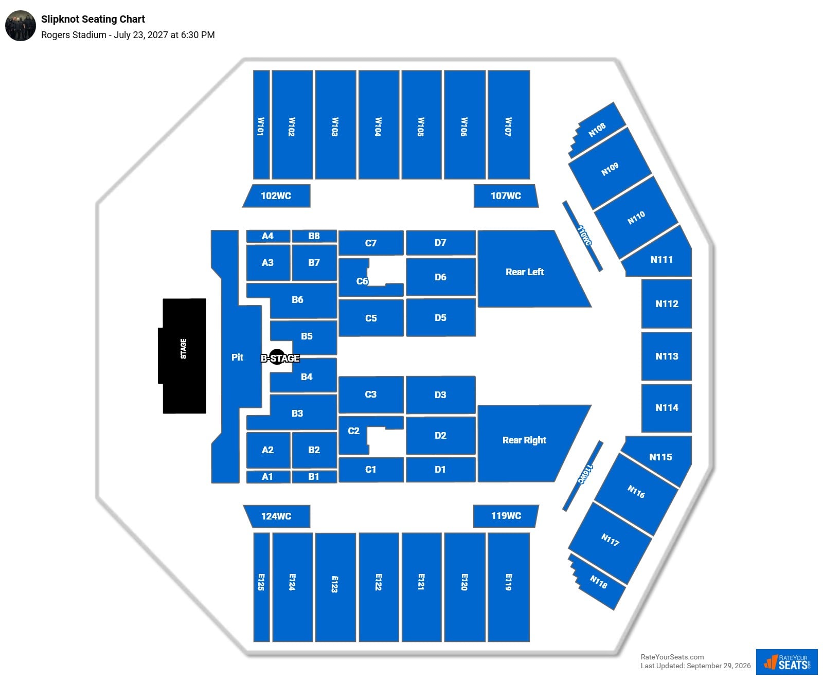 Slipknot Seating Chart at Rogers Stadium
