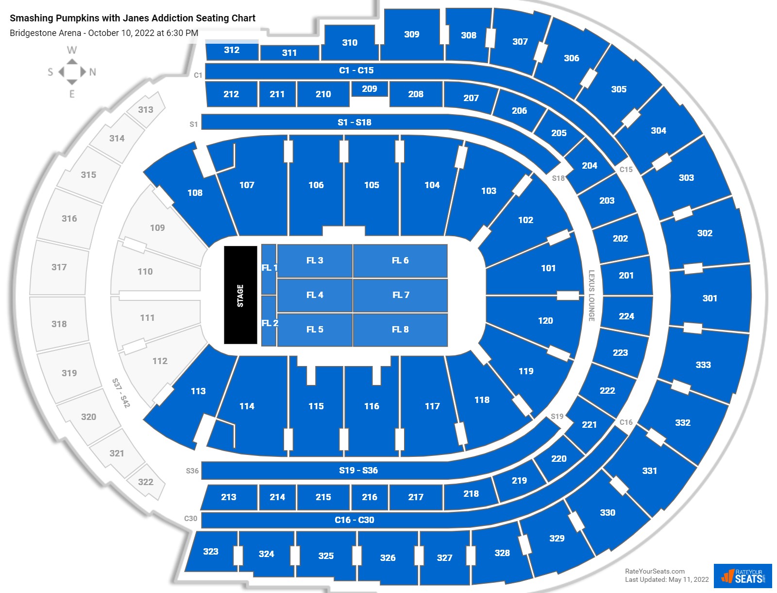 Smashing Pumpkins with Janes Addiction seating chart Bridgestone Arena