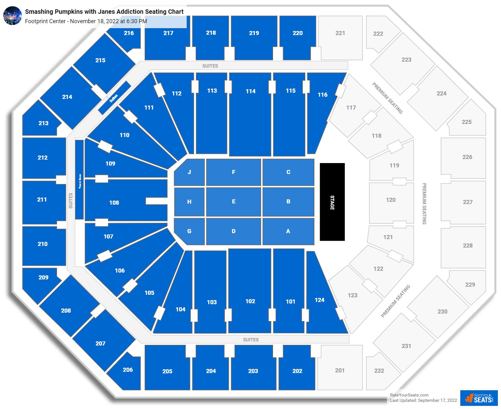 Smashing Pumpkins with Janes Addiction seating chart Footprint Center