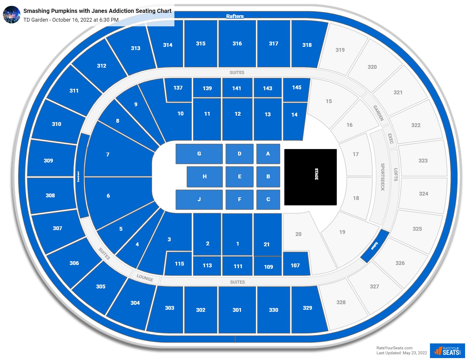 Smashing Pumpkins with Janes Addiction seating chart TD Garden