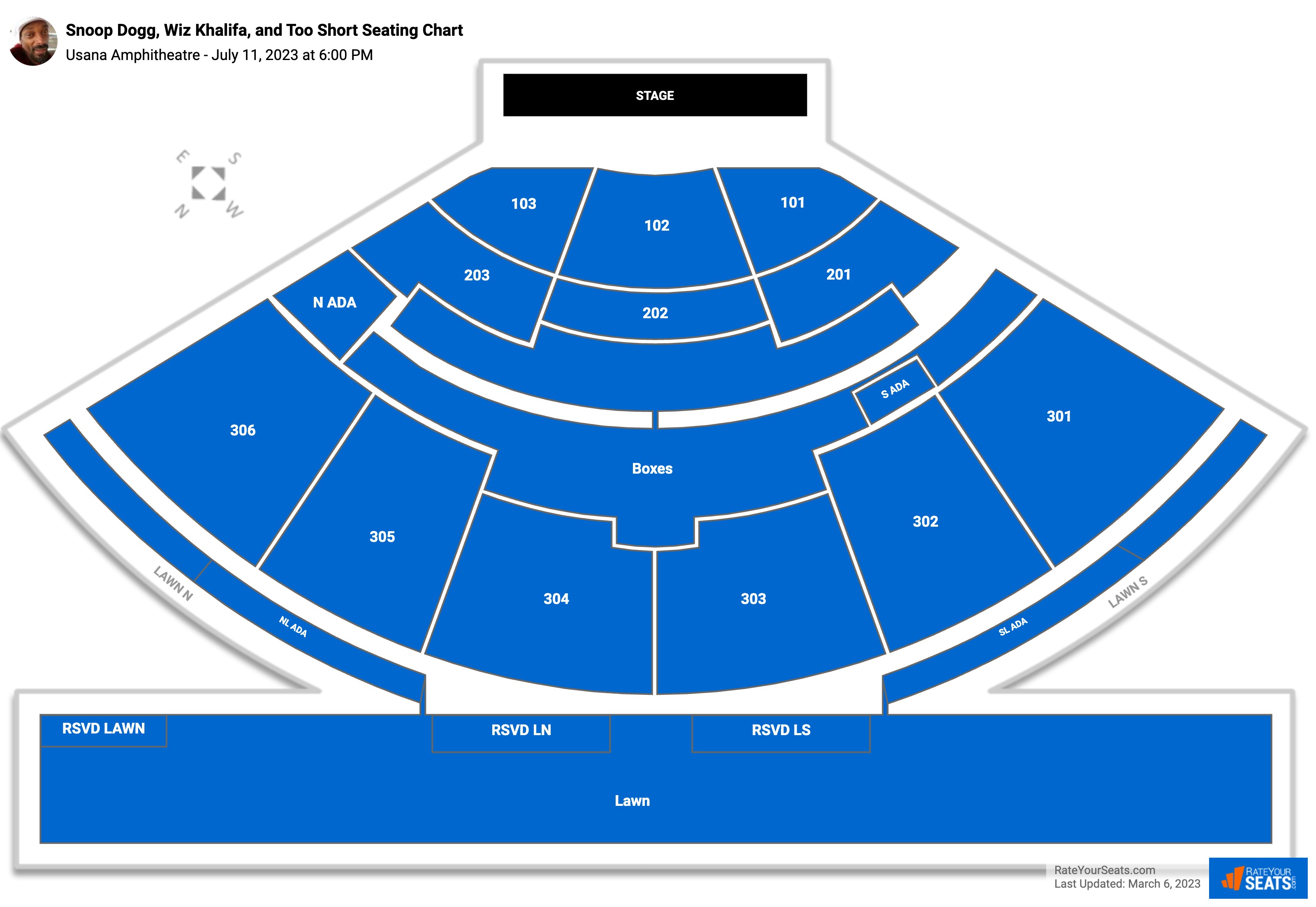 Snoop Dogg, Wiz Khalifa, and Too Short seating chart Usana Amphitheatre