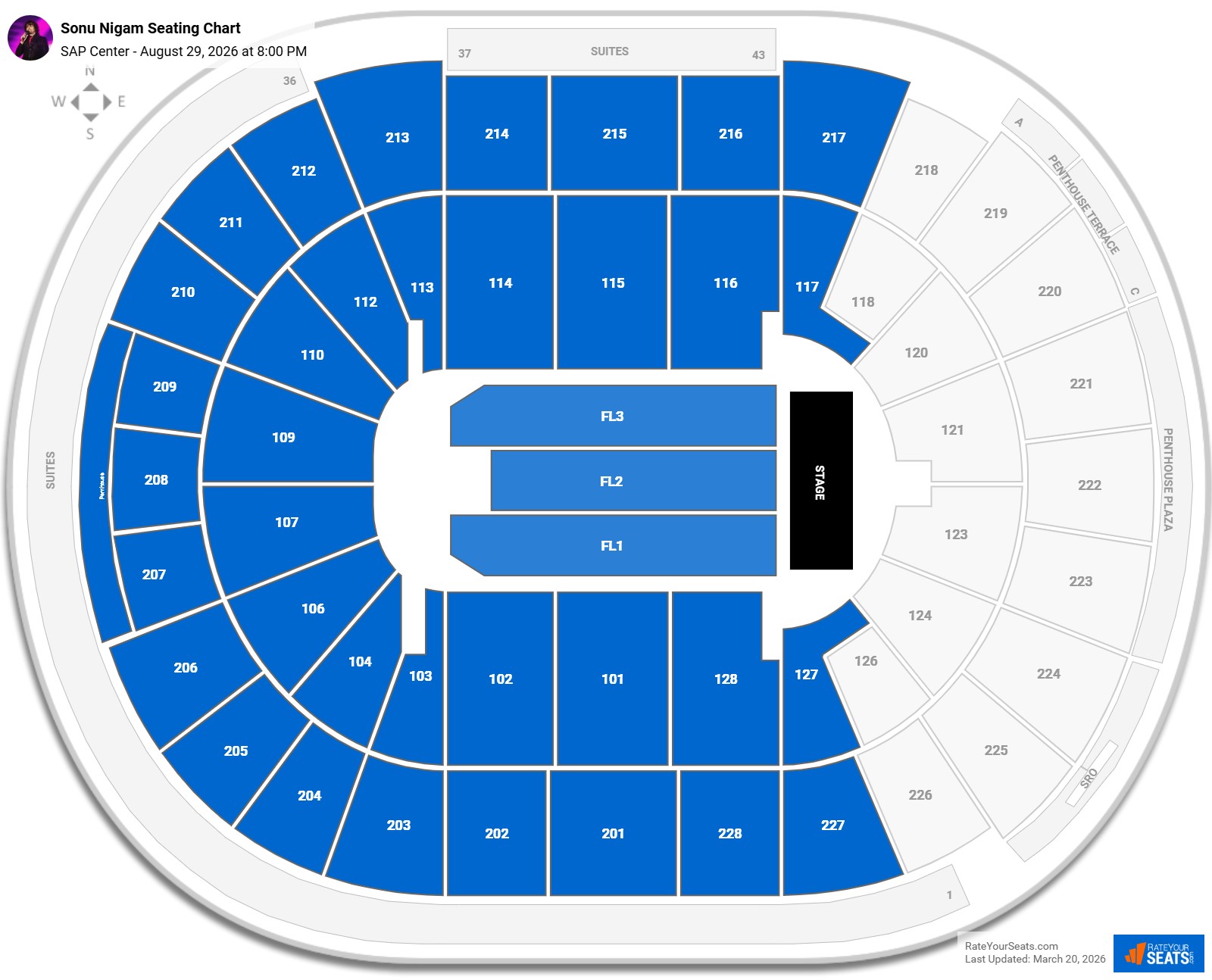 Sonu Nigam seating chart SAP Center
