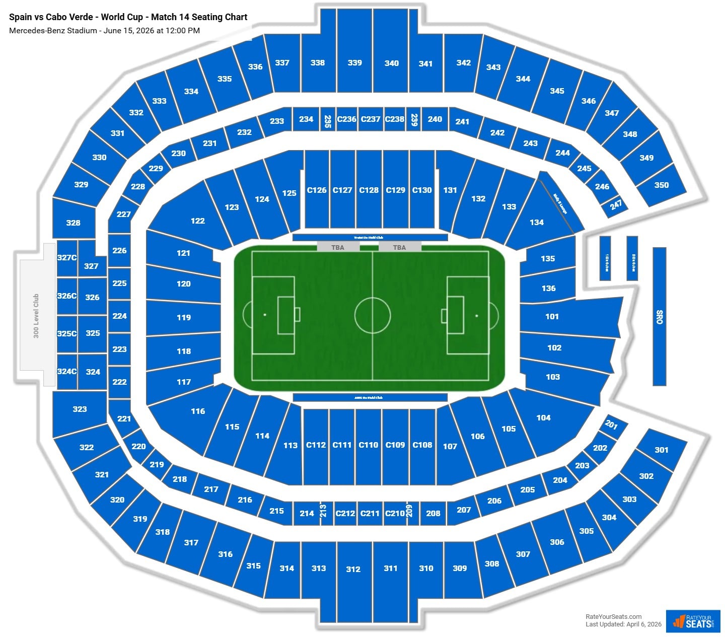 Spain vs Cabo Verde - World Cup - Match 14 seating chart Mercedes-Benz Stadium